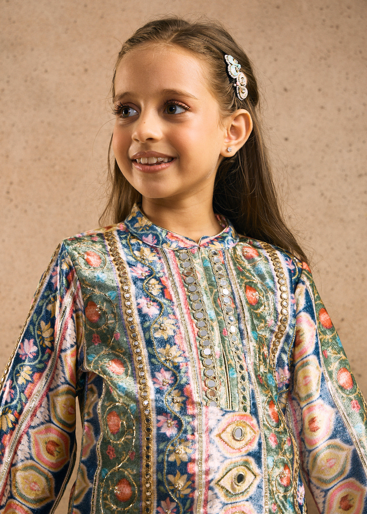 Melanie Stripe Girls Velvet Tunic & Trouser (Set of 2 pcs)