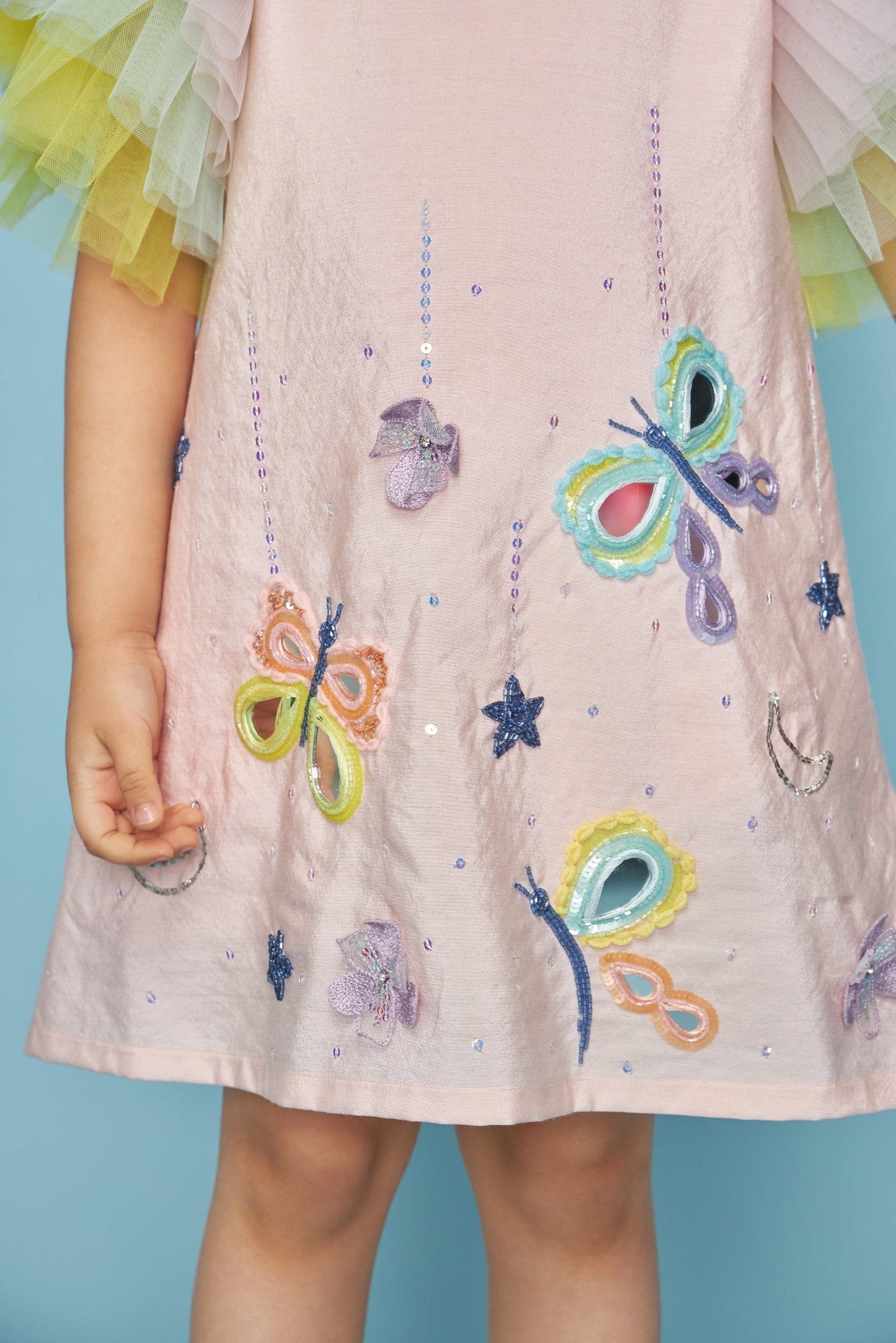 Butterfly Frill Sleeve Kids Embellished Dress Bloom