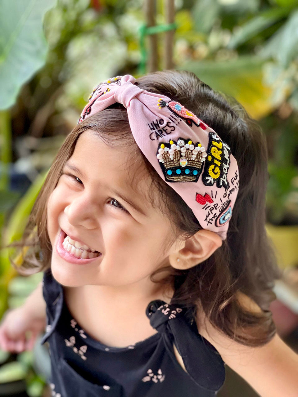 Alba Graffiti Pink Hand Embroidered Headband/Hairband On Kids- Joey & Pooh