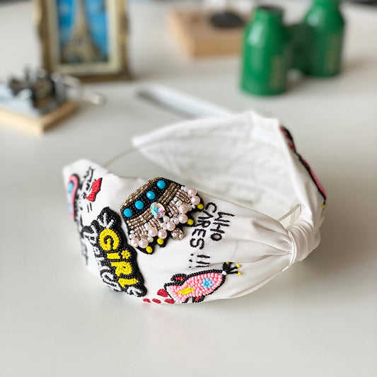 Alba Graffiti White Hand Embellished Headband/Hairband- Joey & Pooh