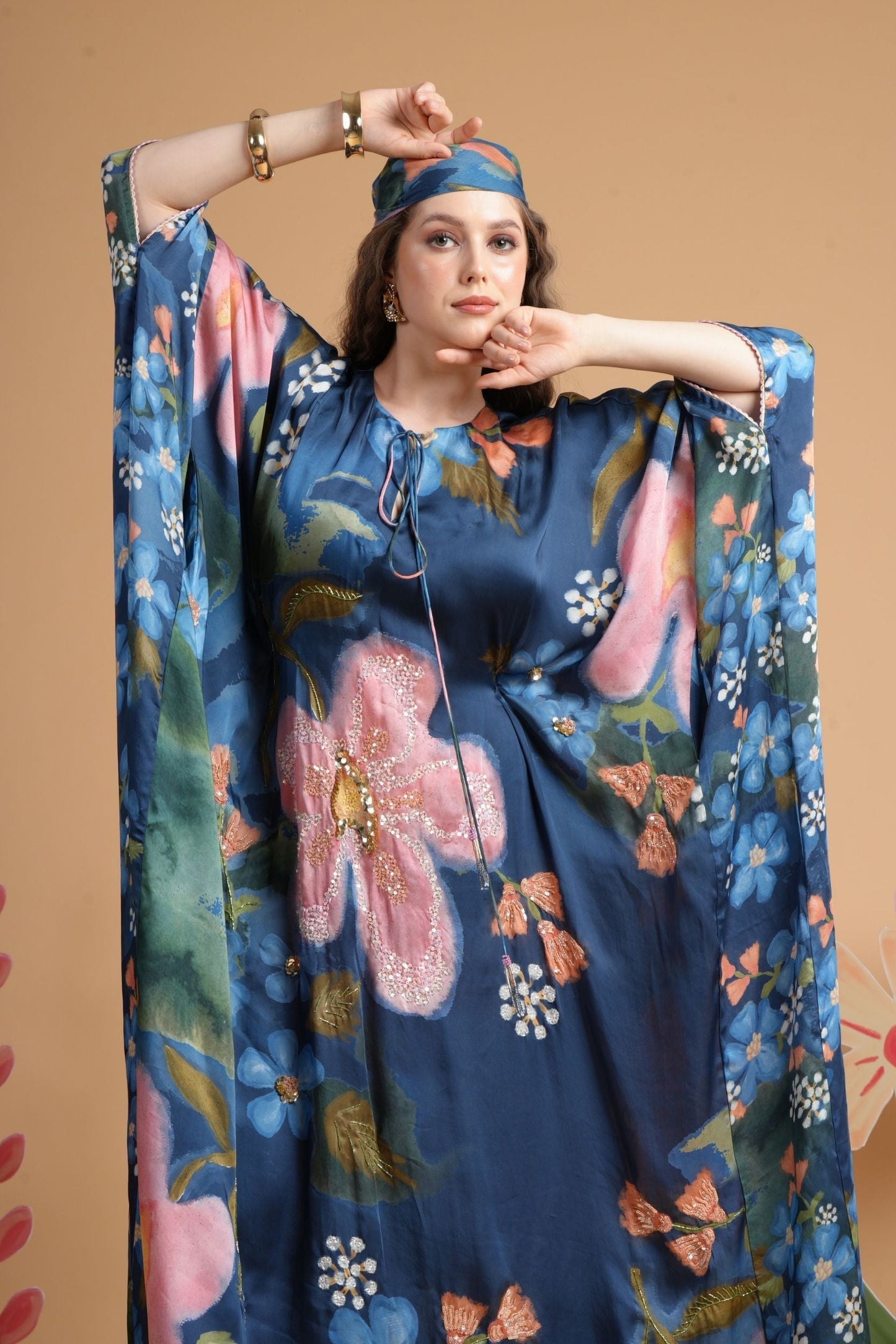 Iris Midnight Blue Embellished Ladies Kaftan Dress