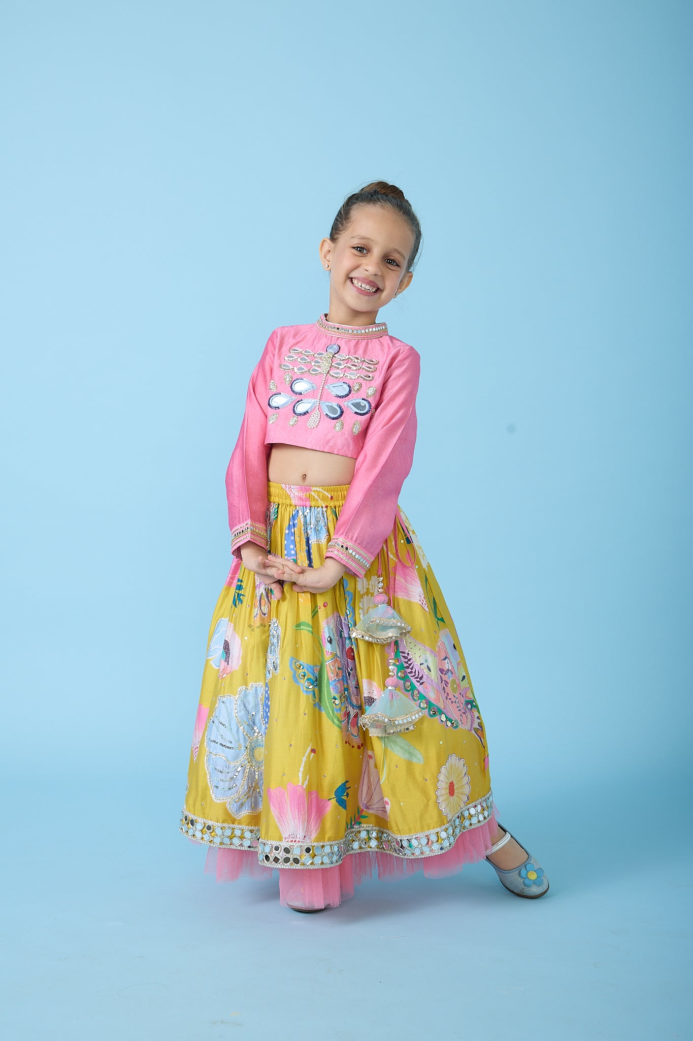 Yellow Bloom Skirt With Embellished Top And Dupatta ( 3 pc set)