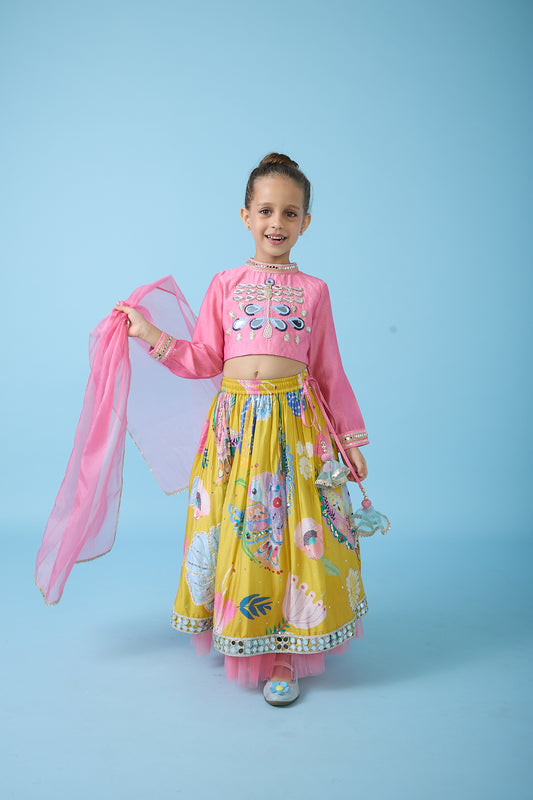 Yellow Bloom Skirt With Embellished Top And Dupatta ( 3 pc set)