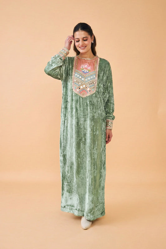 Clea Jade green Velvet Ladies Long Dress