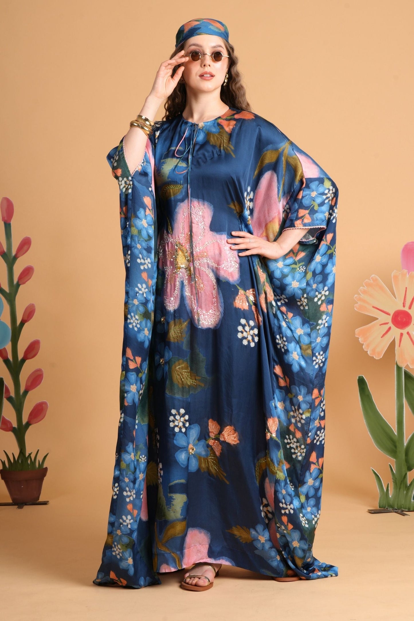Iris Midnight Blue Embellished Ladies Kaftan Dress