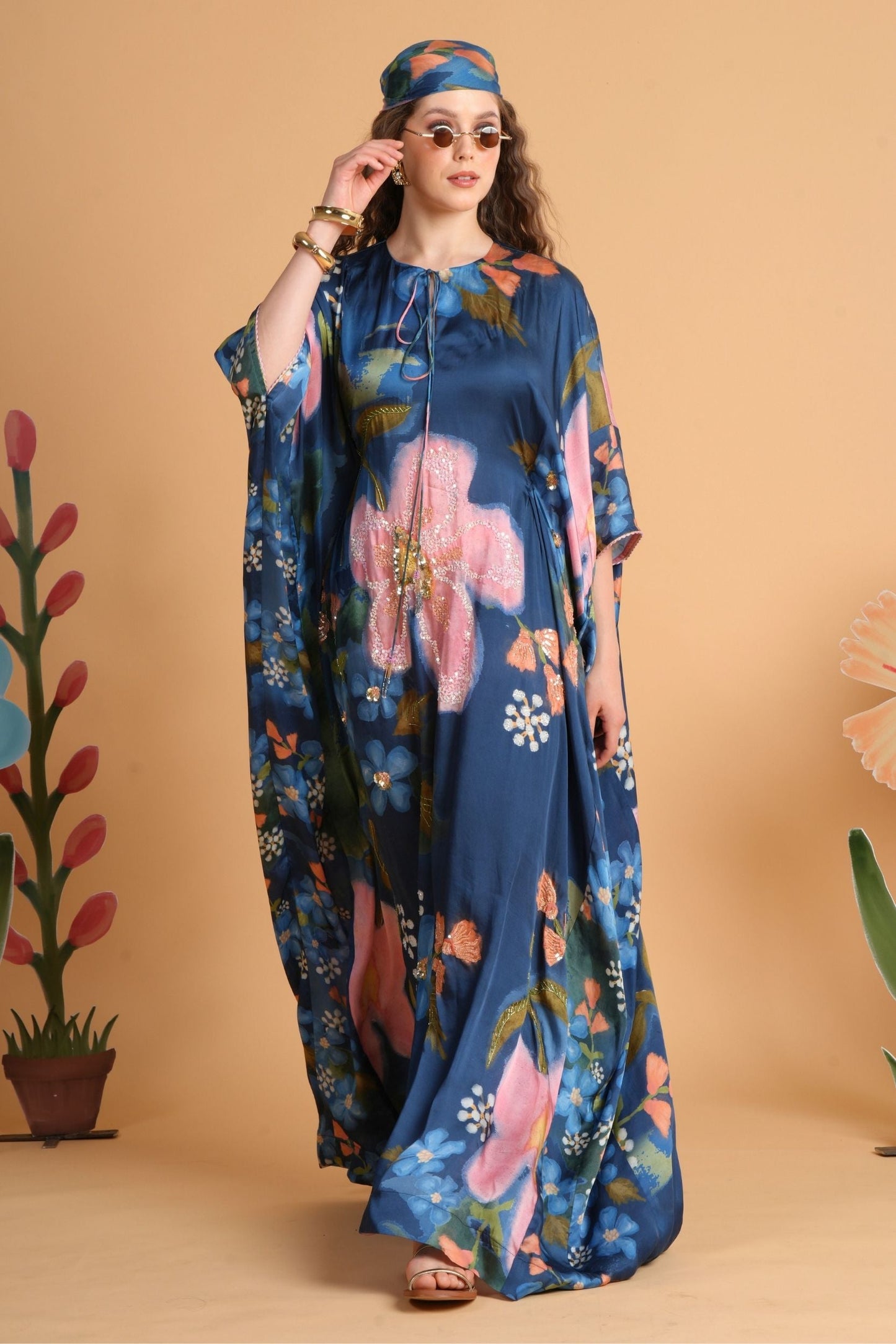 Iris Midnight Blue Embellished Ladies Kaftan Dress