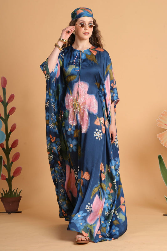 Iris Midnight Blue Embellished Ladies Kaftan Dress
