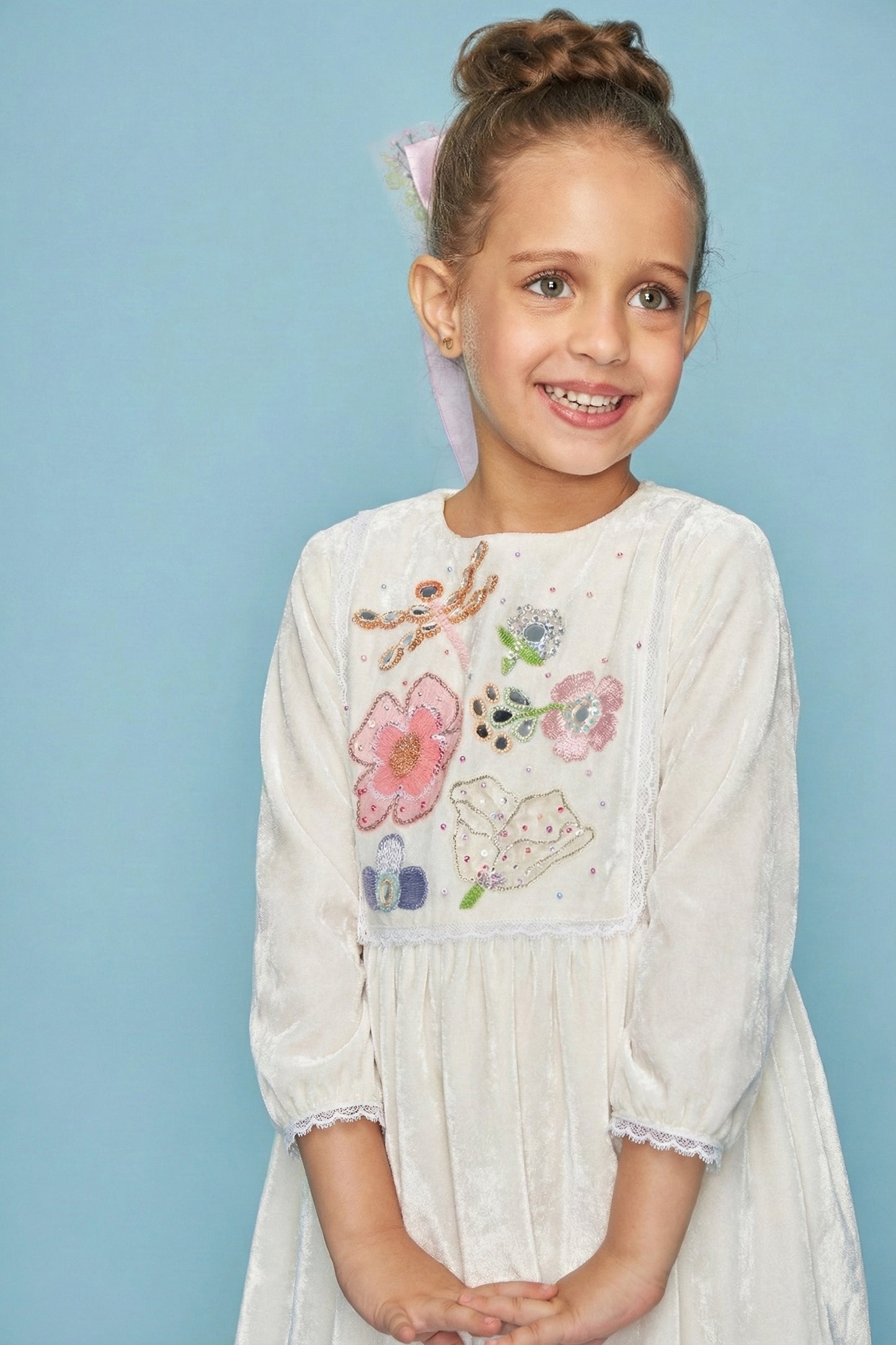VELVET Dragonfly Mirror Yoke Embellished Girls Long Dress