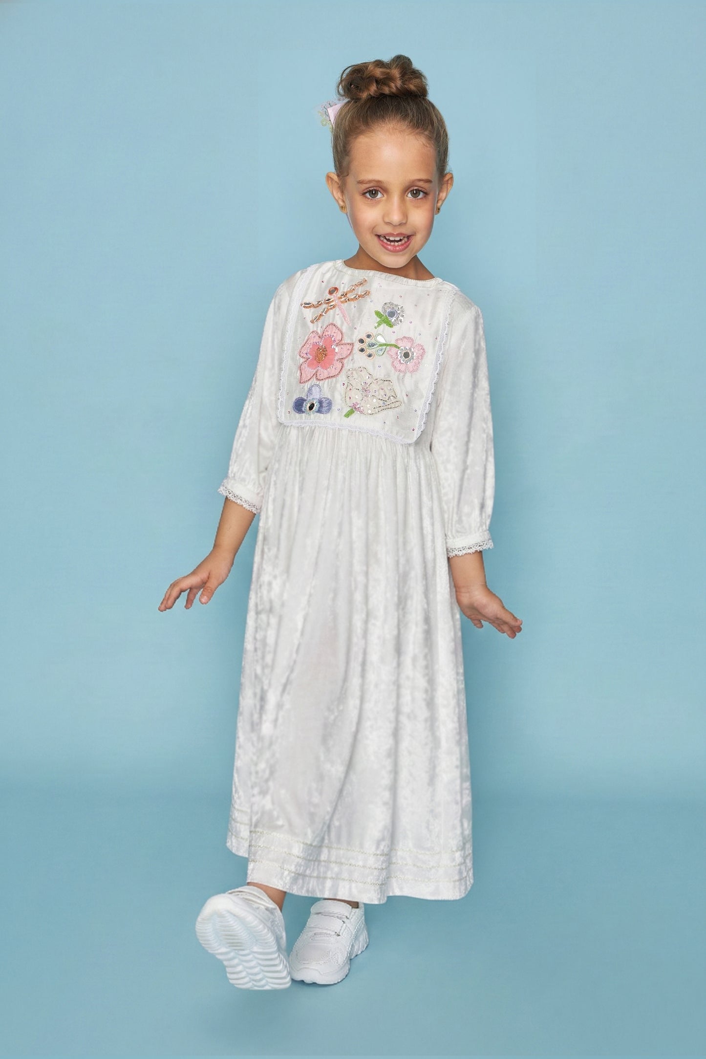 VELVET Dragonfly Mirror Yoke Embellished Girls Long Dress