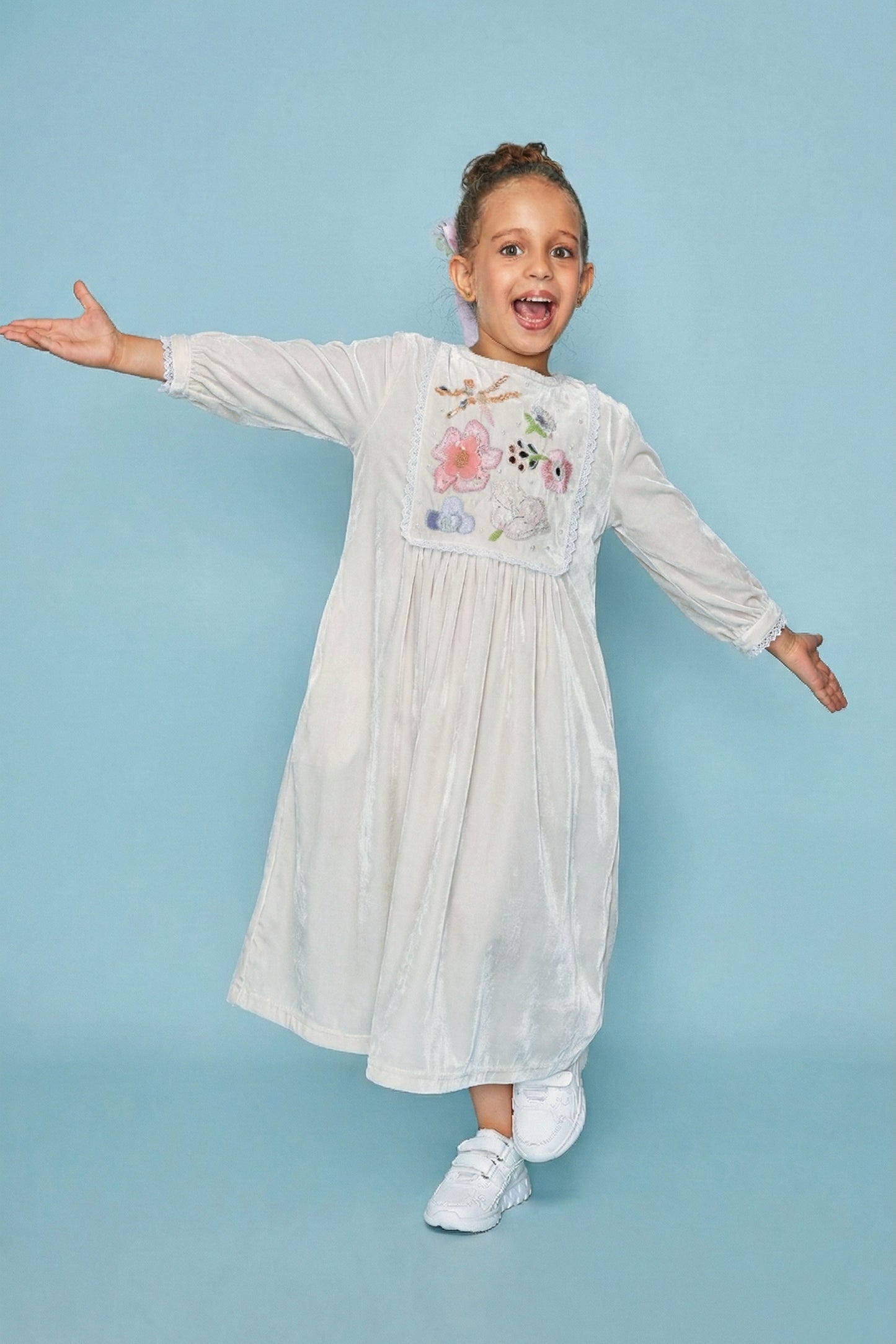 VELVET Dragonfly Mirror Yoke Embellished Girls Long Dress