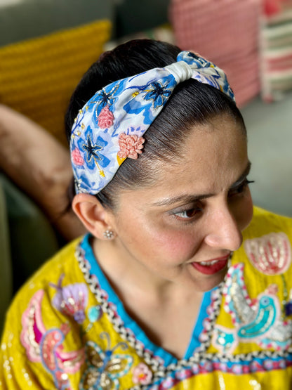 Blue Pottery Embroidered Printed Headband