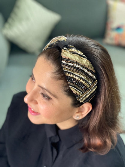 Samira Black Hand Embroidered Headband/Hairband - Joey & Pooh