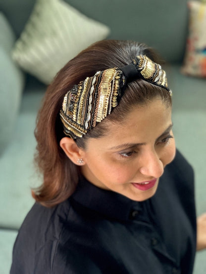 Samira Black Hand Embroidered Headband/Hairband - Joey & Pooh