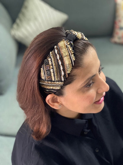 Samira Black Hand Embroidered Headband/Hairband - Joey & Pooh