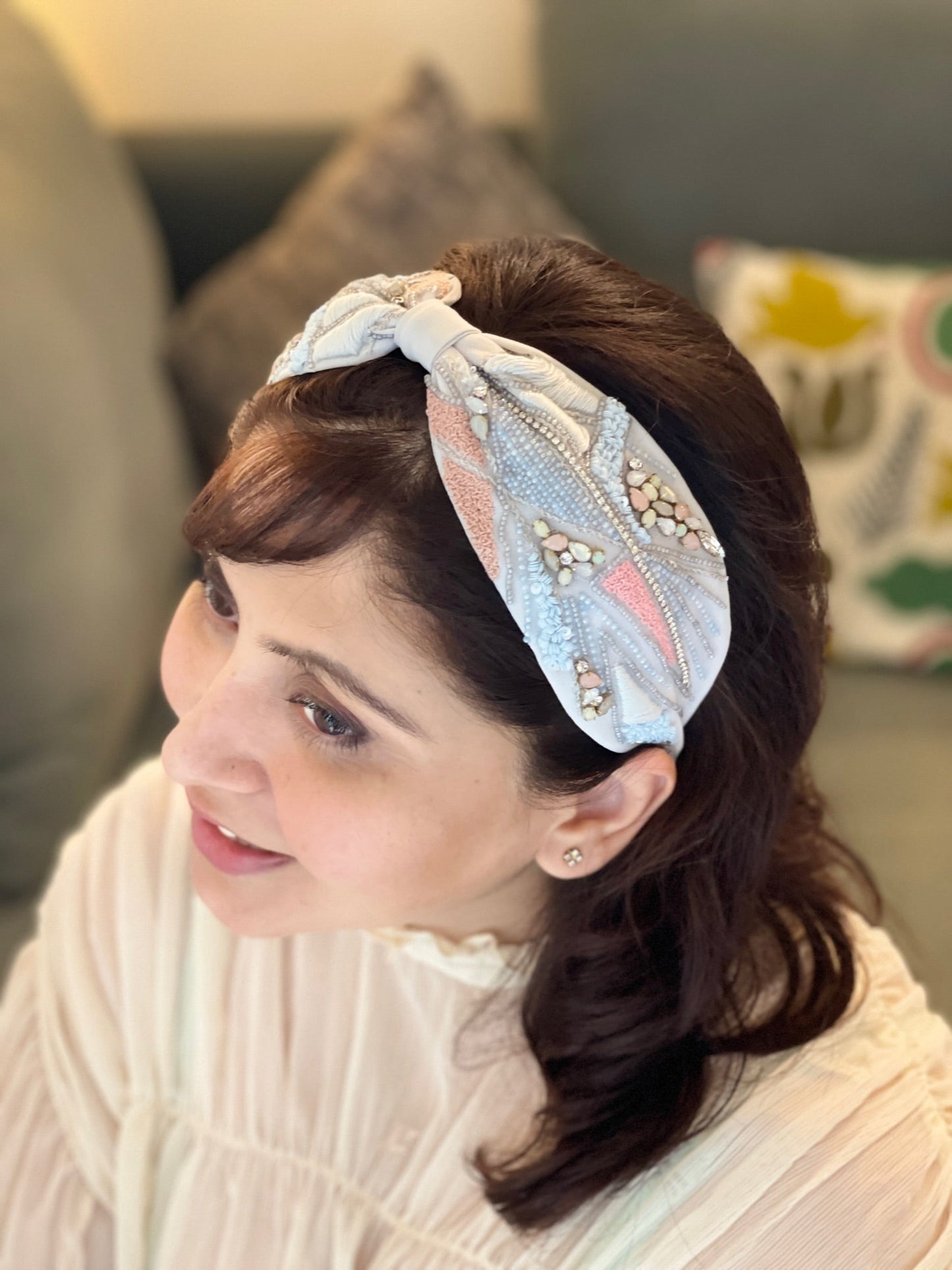 Peyton Blue Hand Embroidered Headband/HairBand - Joey & Pooh