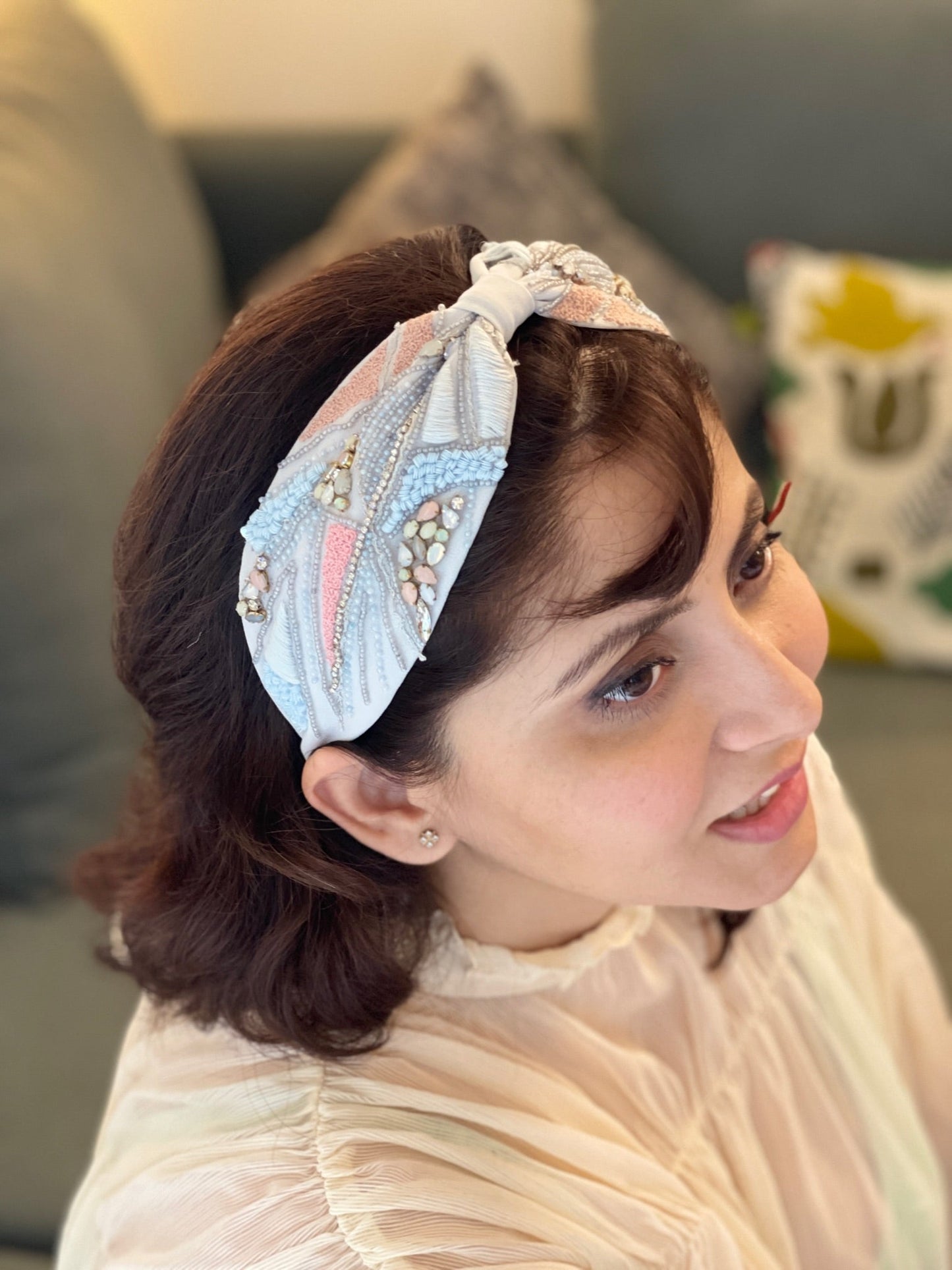 Peyton Blue Hand Embroidered Headband/HairBand - Joey & Pooh