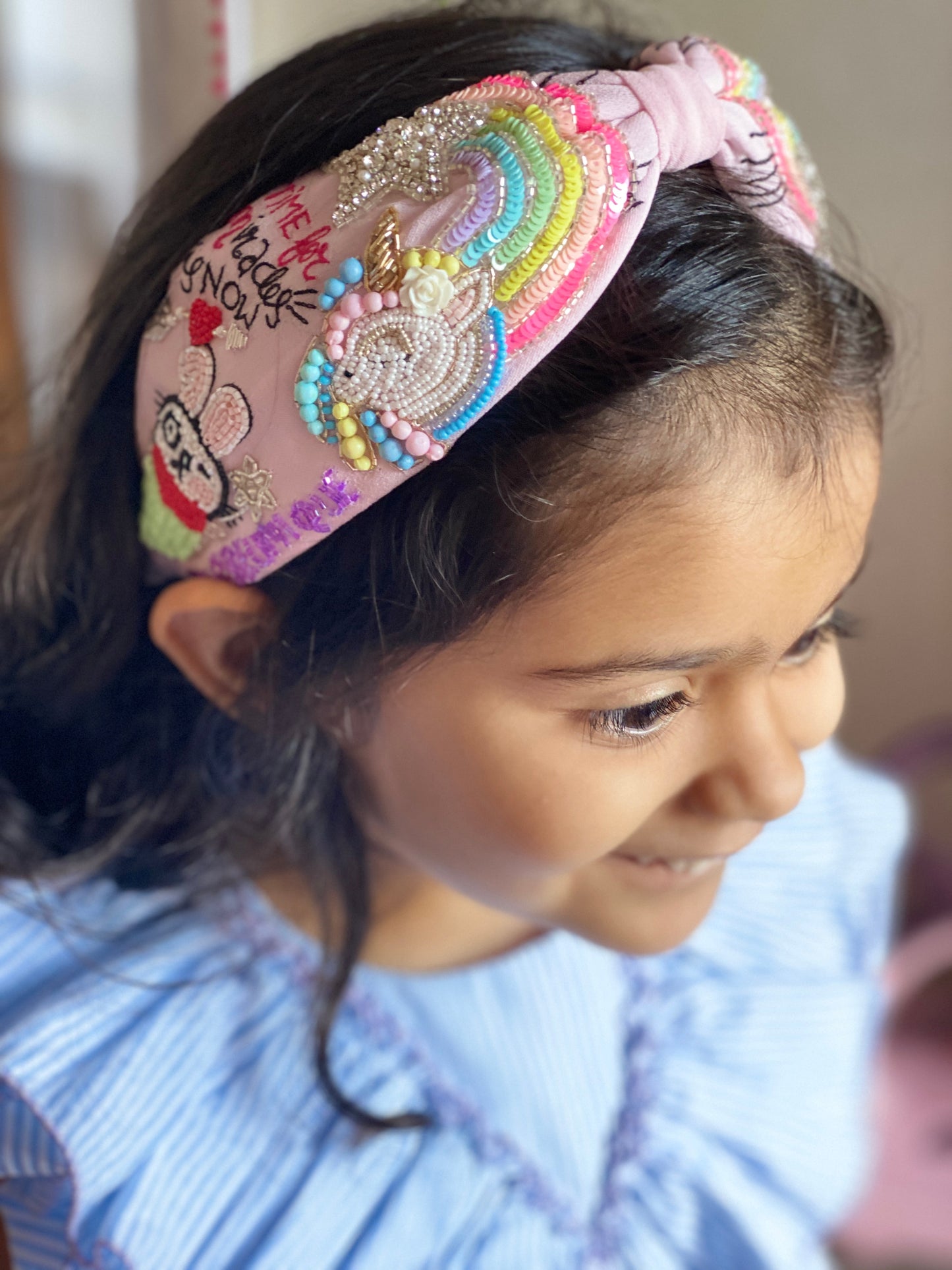 Darcey Unicorn Hand Embroidered Headband/Hairband On Kids- Joey & Pooh