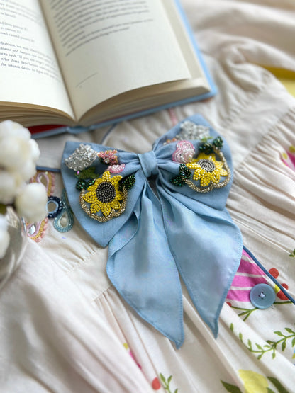 Blooma Blue Embellished Bow Clip