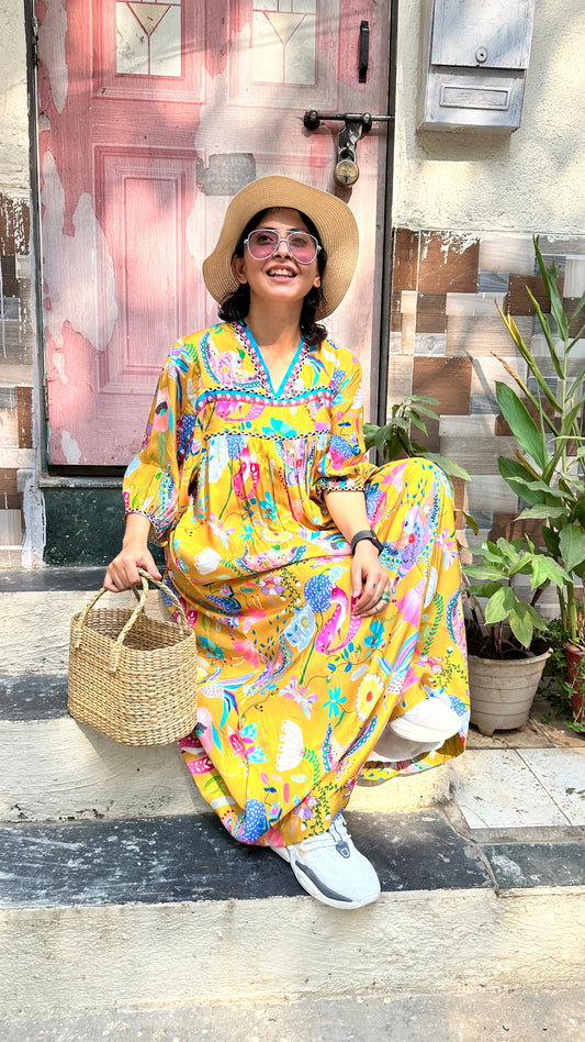 Tweet Mustard Kaftan dress