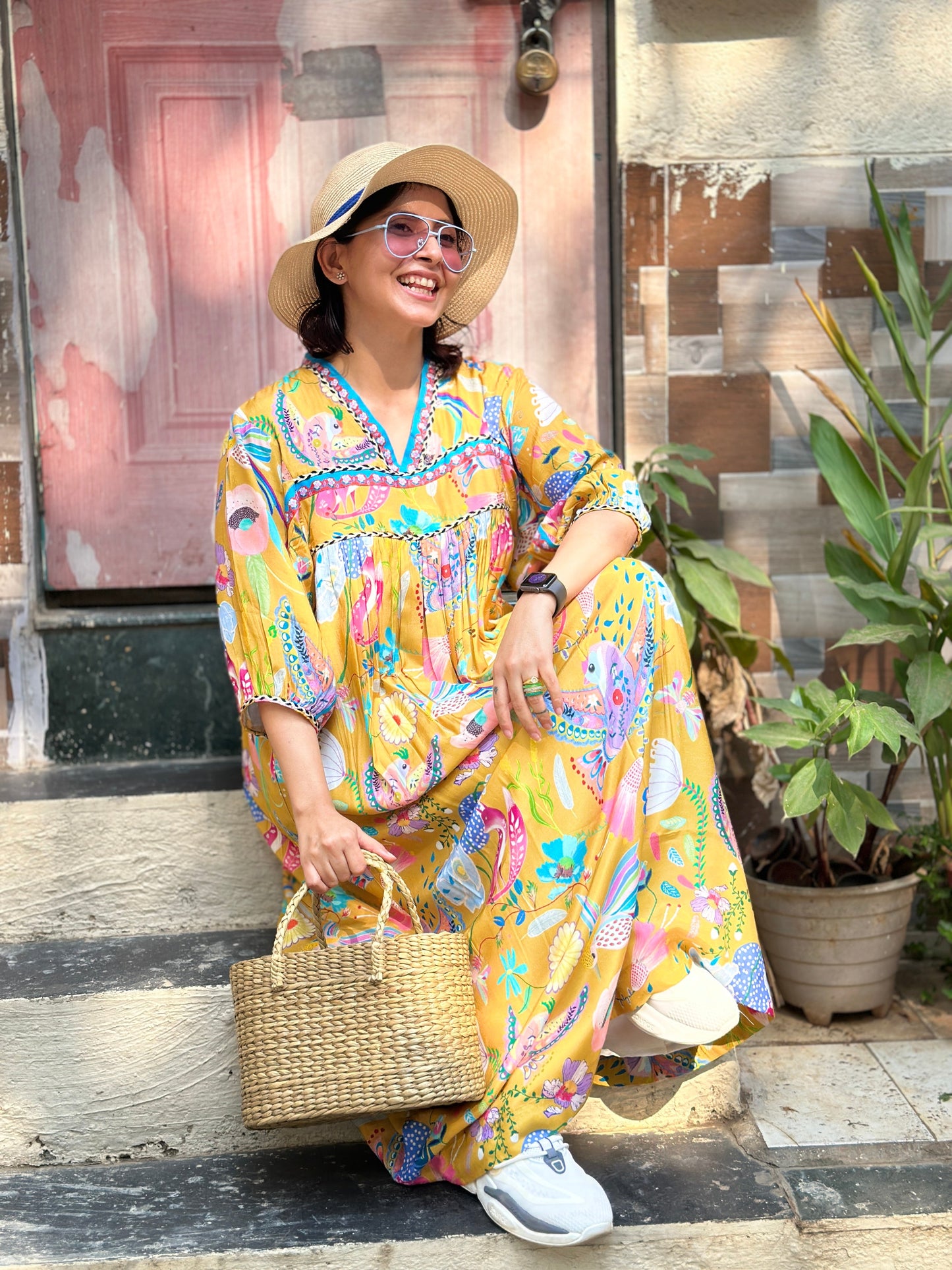 Tweet Mustard Kaftan dress