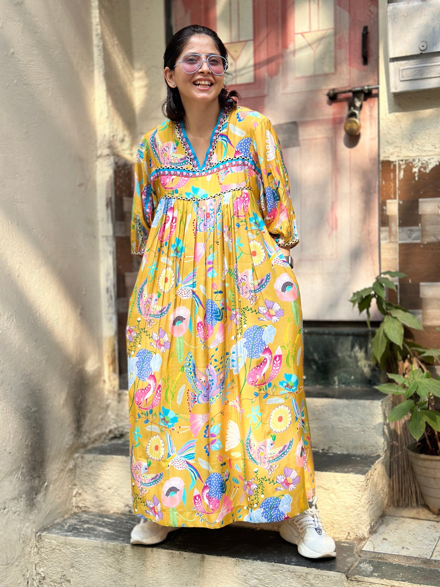 Tweet Mustard Kaftan dress