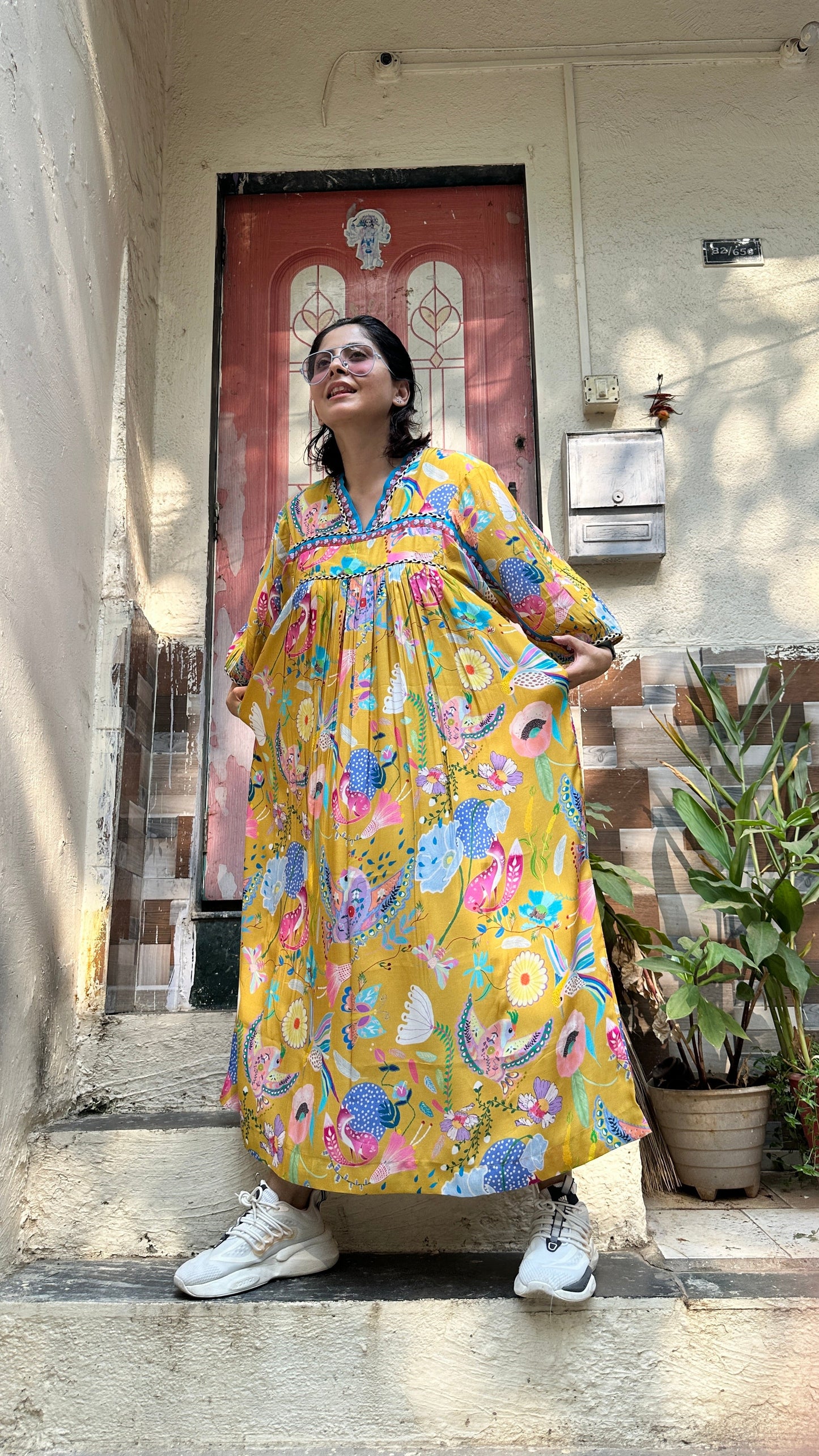 Tweet Mustard Kaftan dress