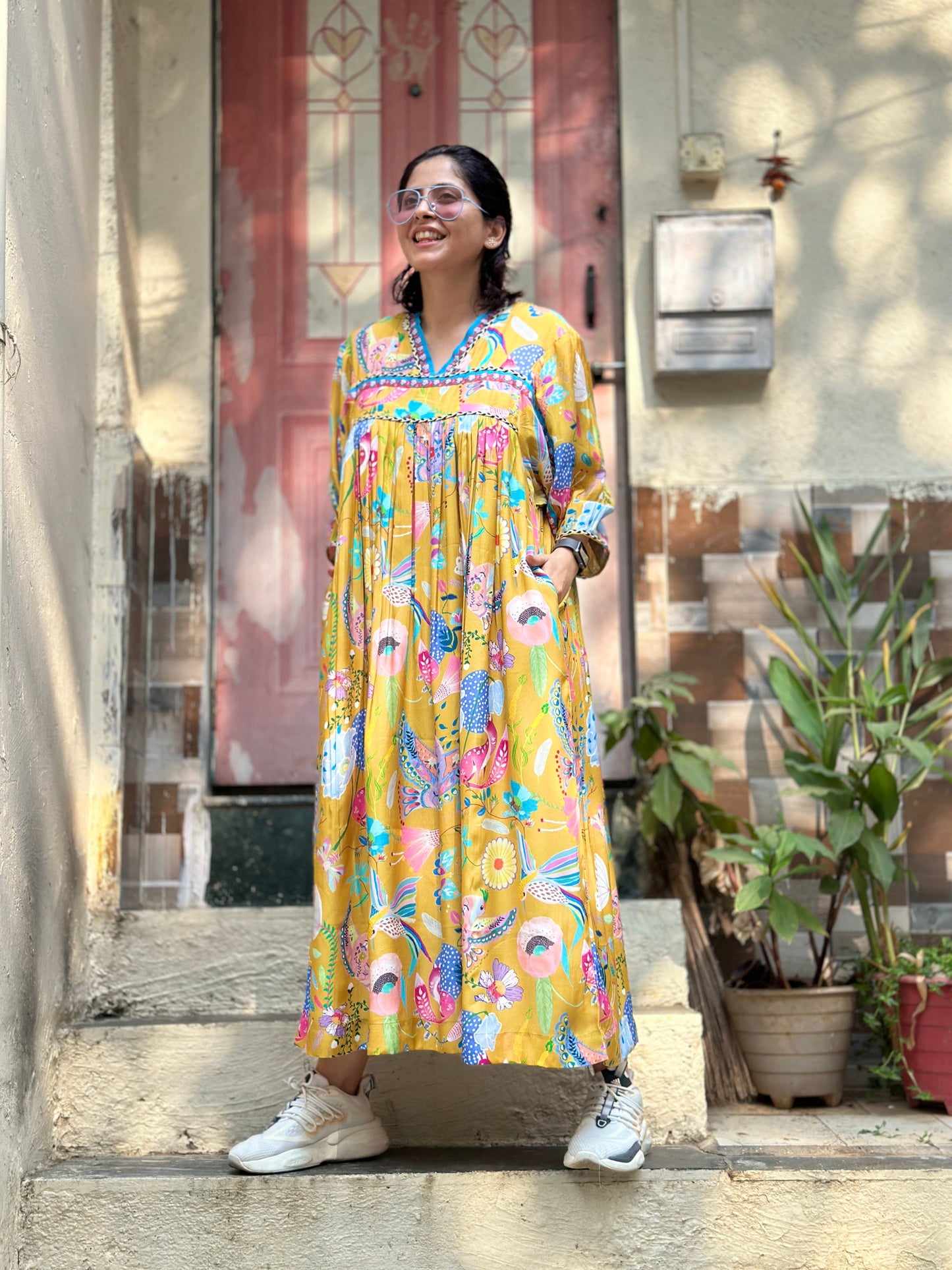 Tweet Mustard Kaftan dress