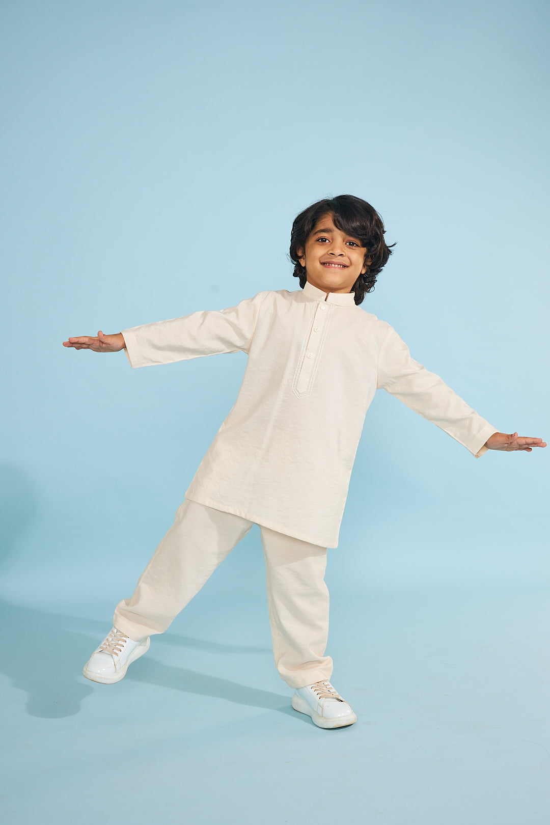 Candy Stripe Embellished Boys Jacket With Cream Kurta Trouser (3 Pc Set)