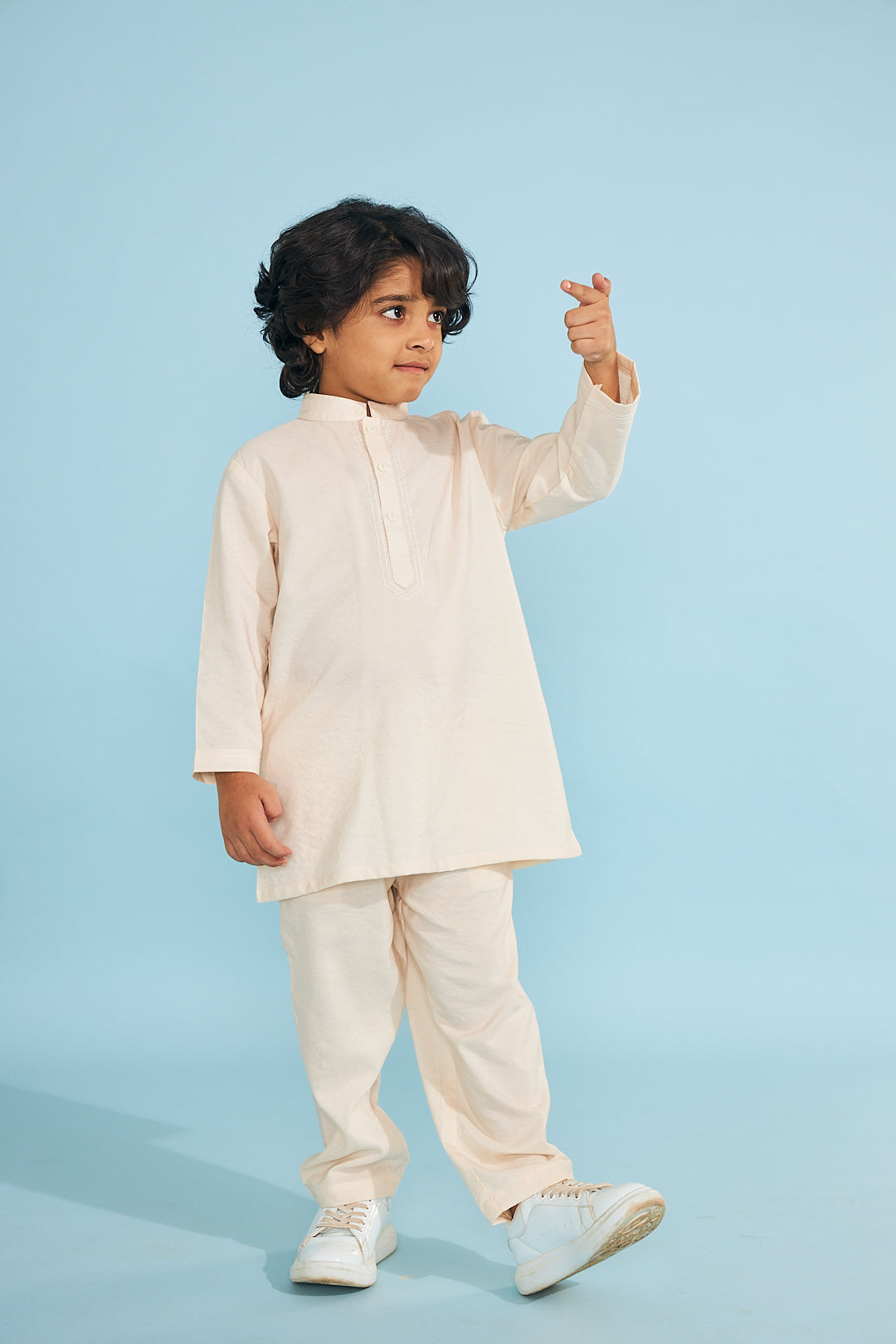 Candy Stripe Embellished Boys Jacket With Cream Kurta Trouser (3 Pc Set)