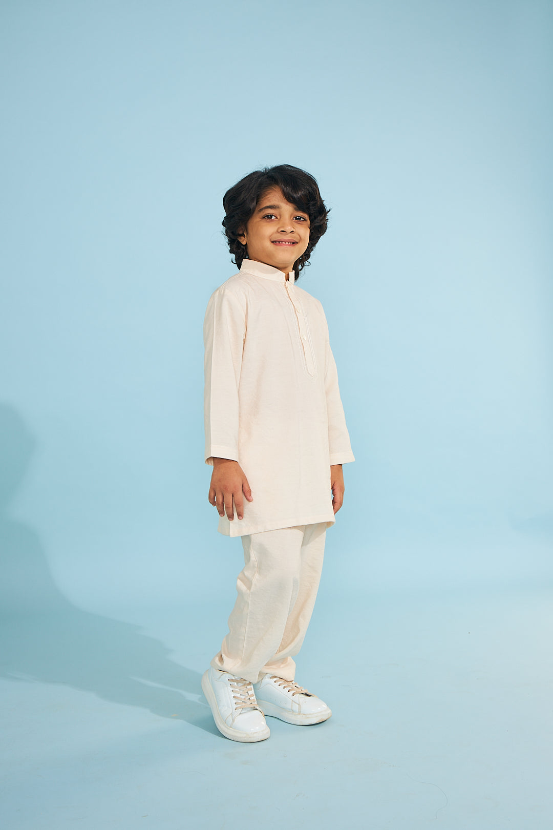 Candy Stripe Embellished Boys Jacket With Cream Kurta Trouser (3 Pc Set)