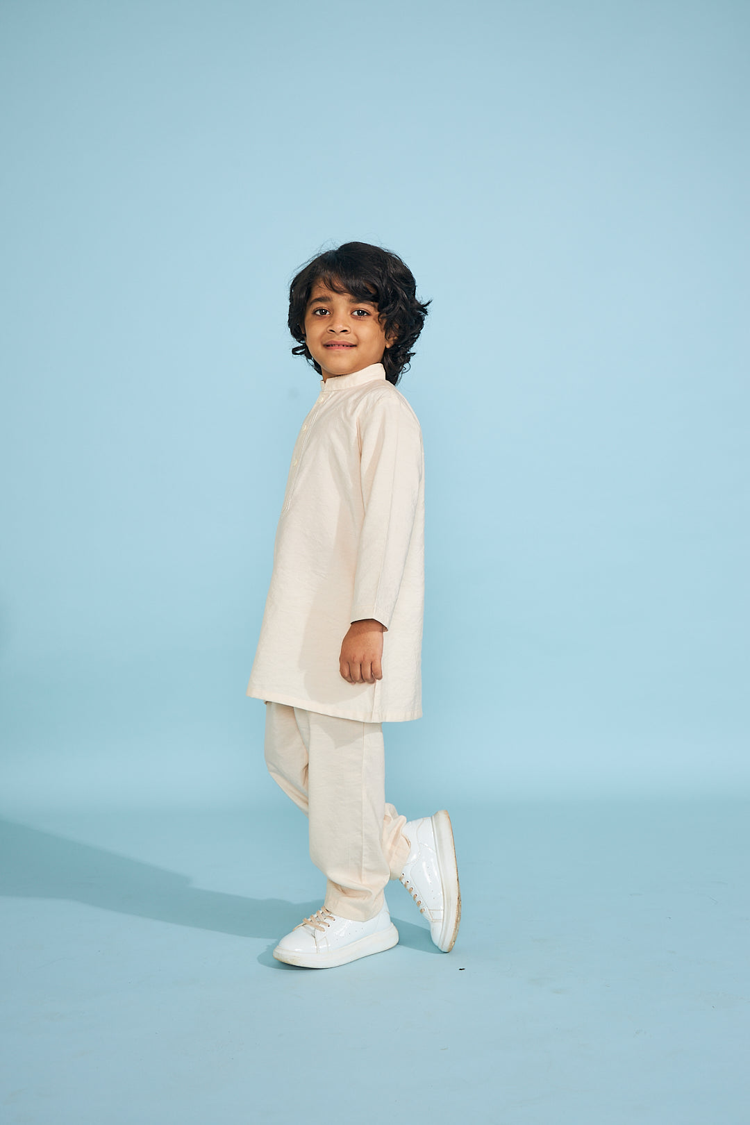 Candy Stripe Embellished Boys Jacket With Cream Kurta Trouser (3 Pc Set)