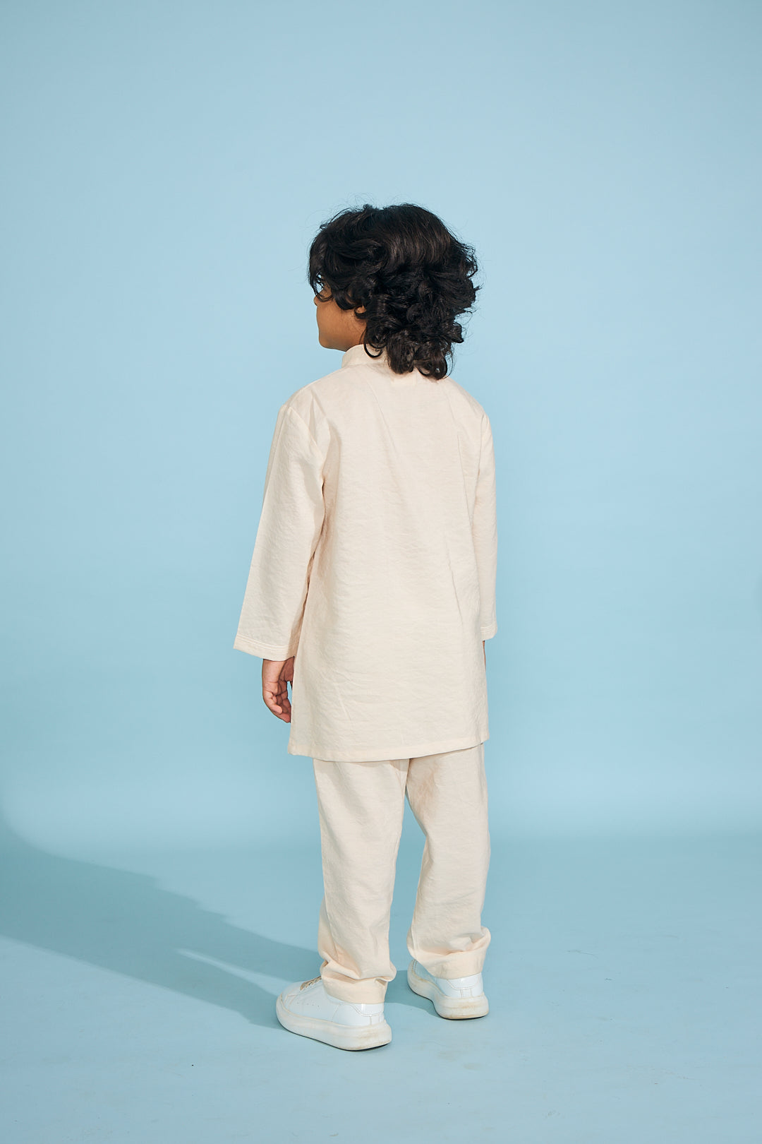 Candy Stripe Embellished Boys Jacket With Cream Kurta Trouser (3 Pc Set)