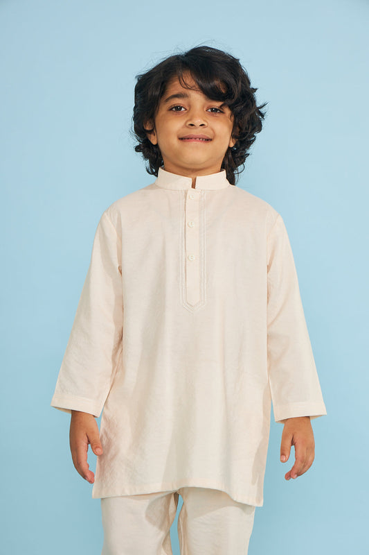 Cream Boys Kurta Trouser Coord (2 Pc Set)