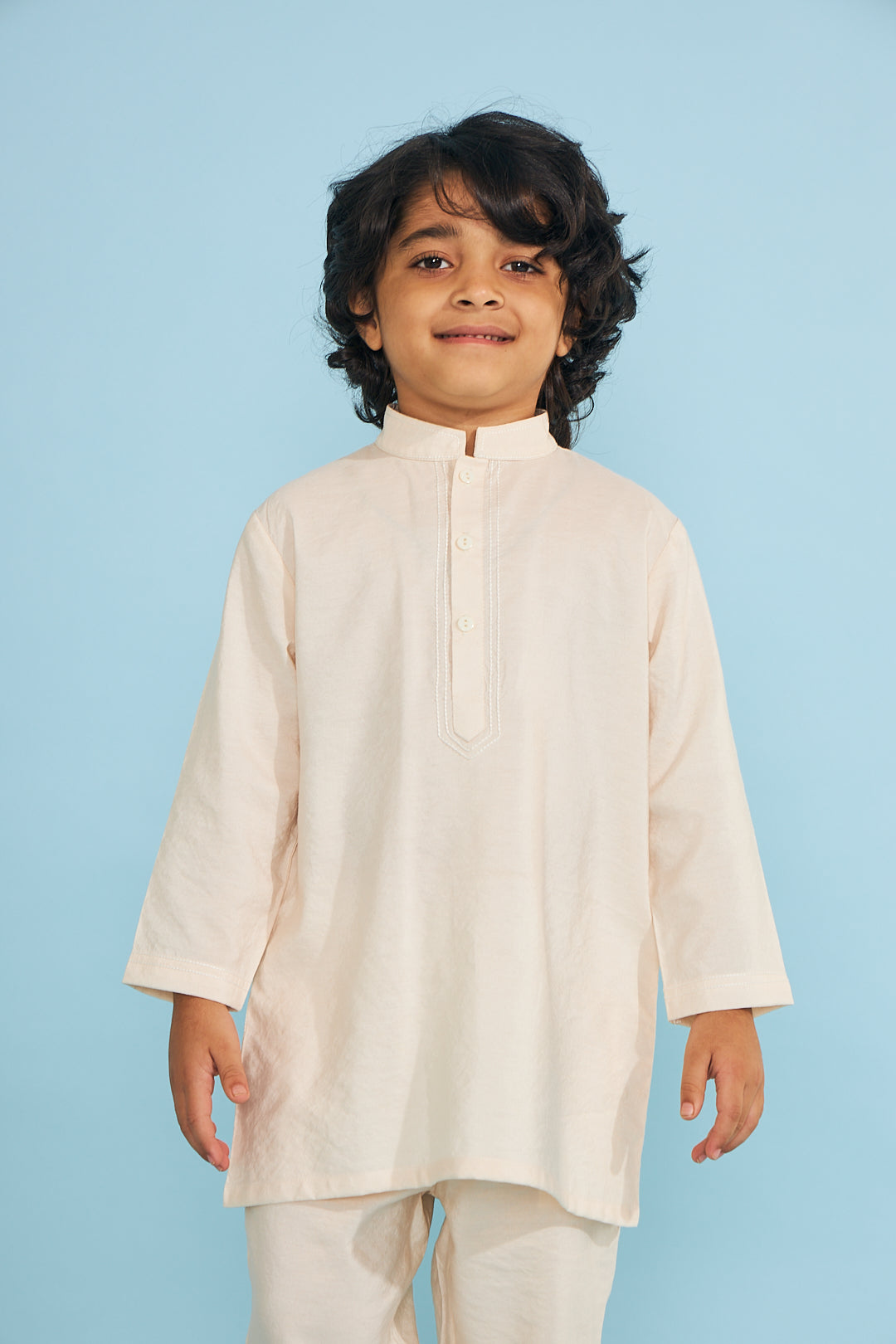 Candy Stripe Embellished Boys Jacket With Cream Kurta Trouser (3 Pc Set)