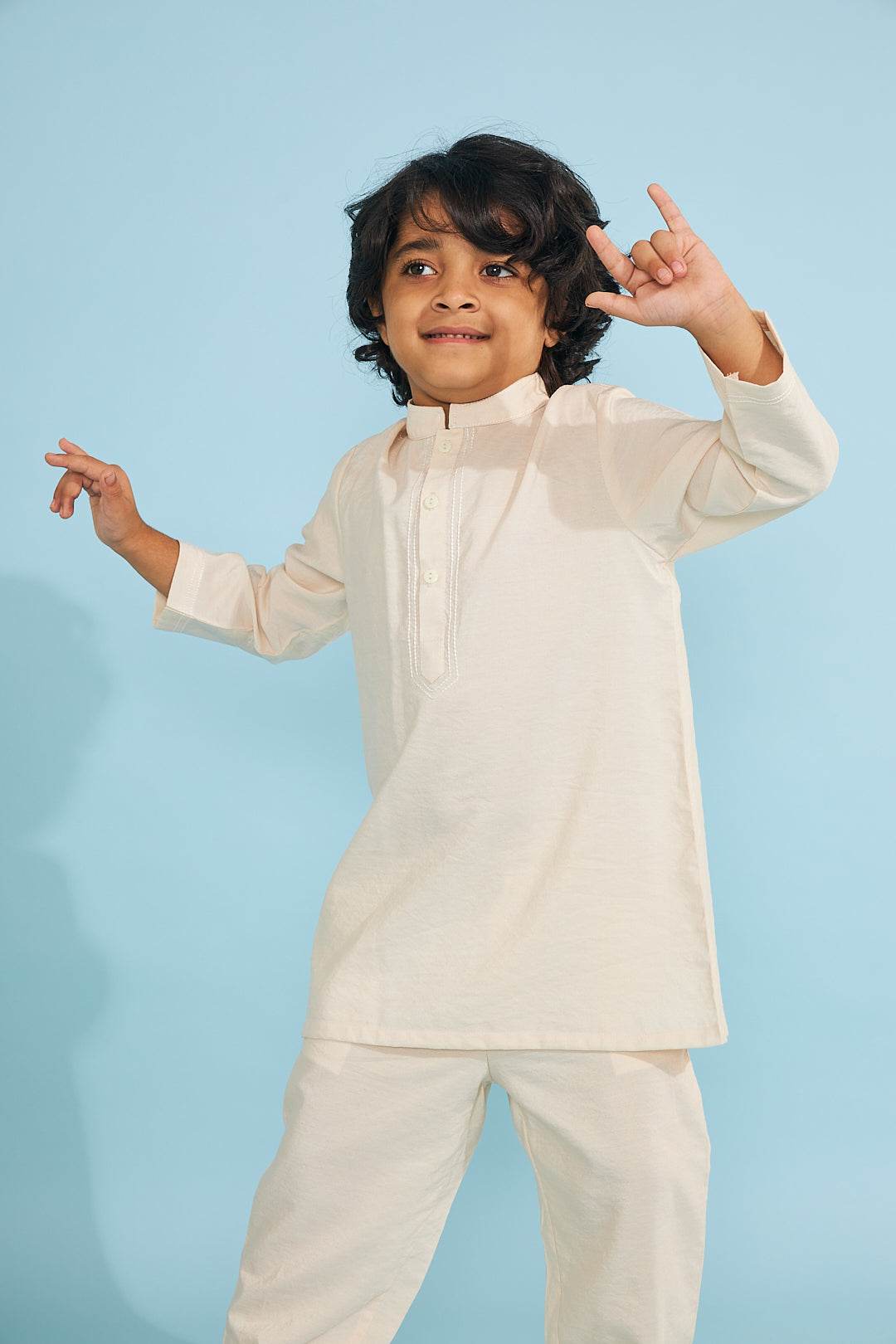 Candy Stripe Embellished Boys Jacket With Cream Kurta Trouser (3 Pc Set)