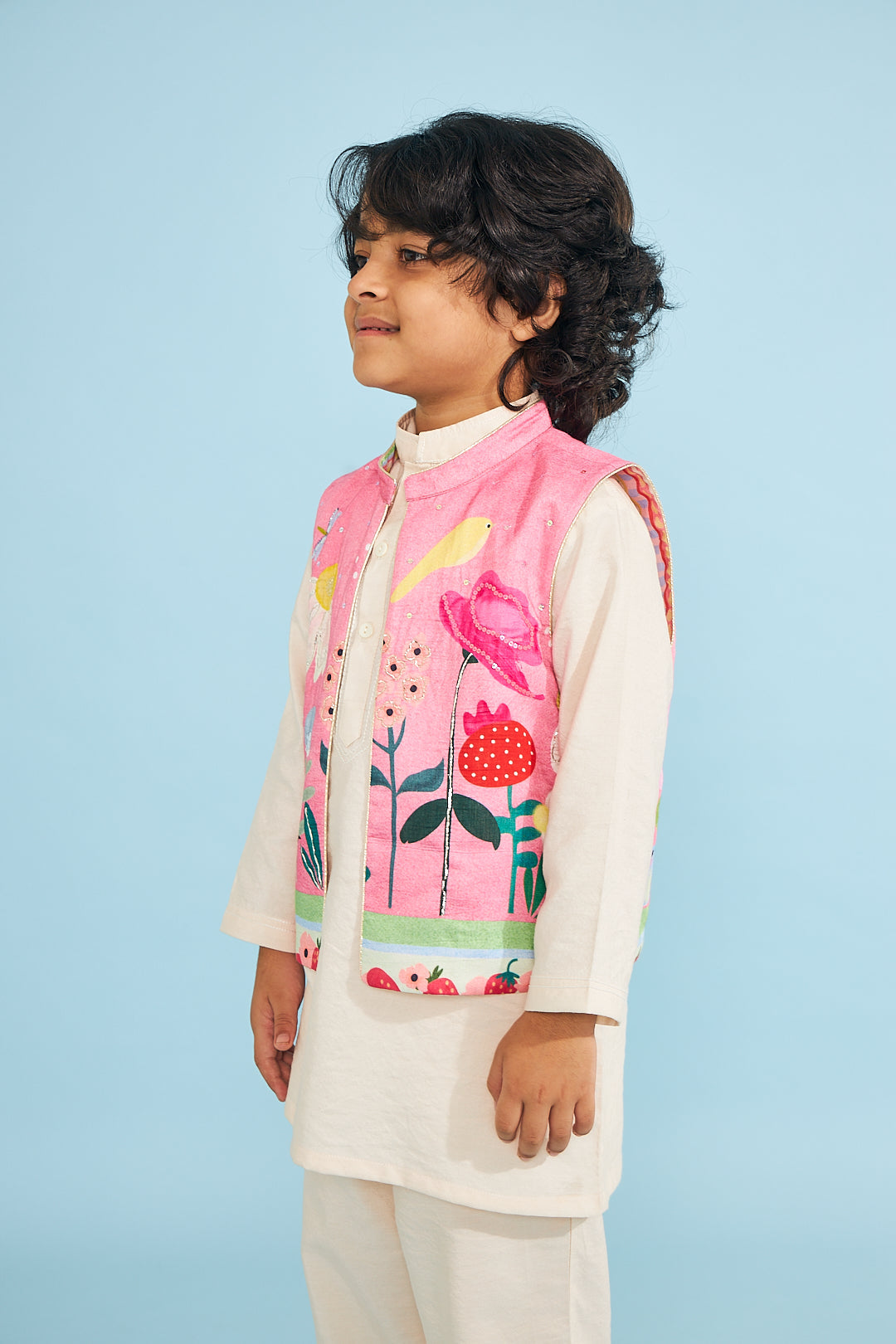 Strawberry Embellished Boys Reversible Jacket (1 Pc)