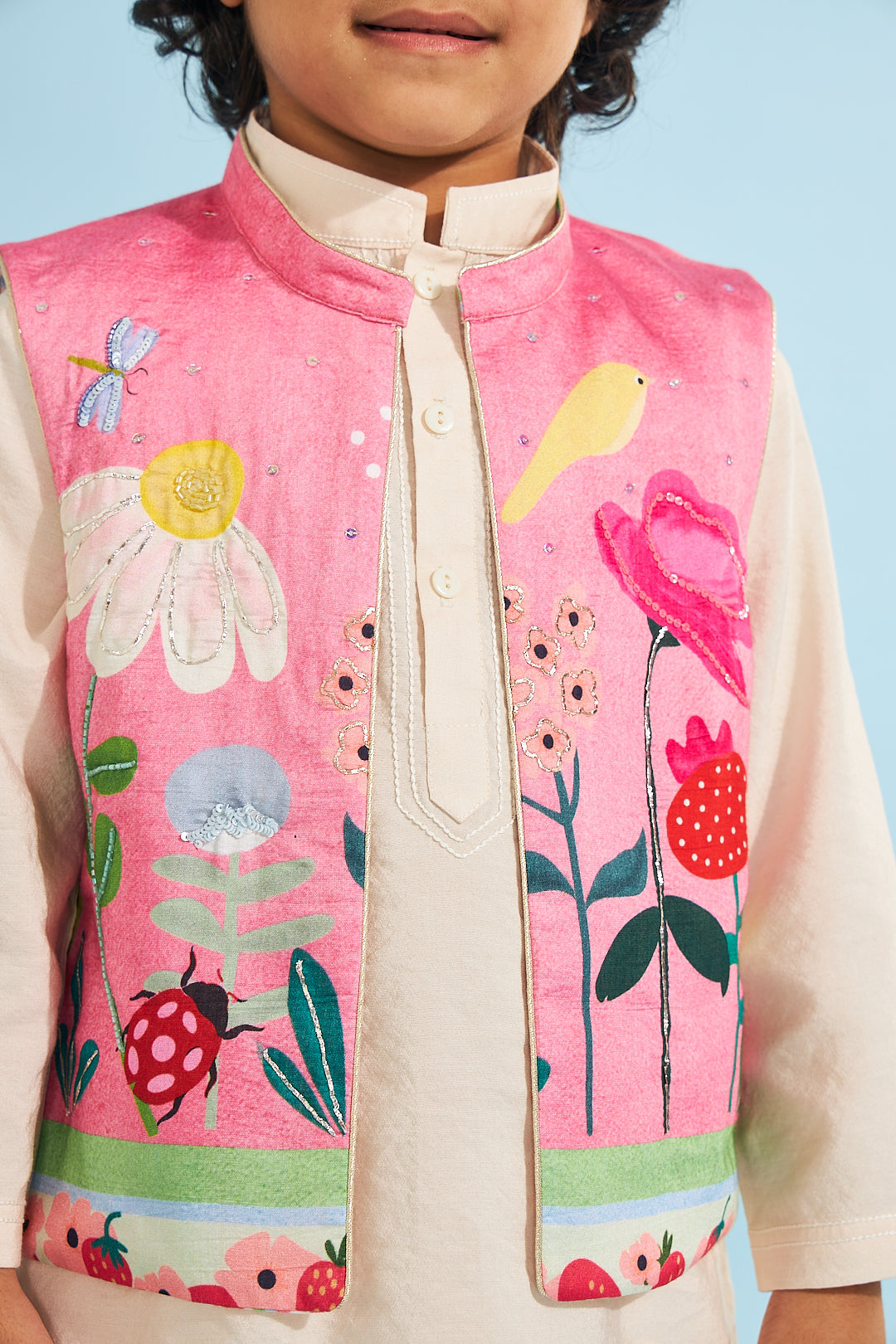 Strawberry Embellished Boys Reversible Jacket (1 Pc)