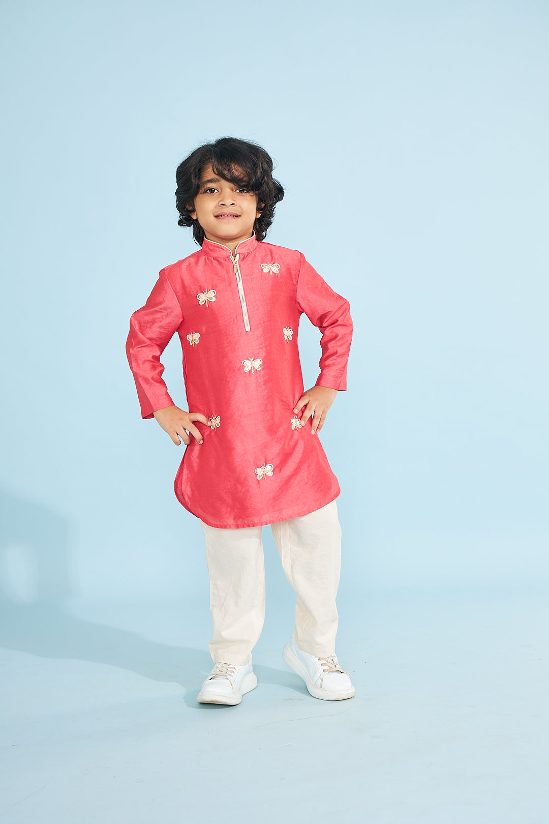 Cherry Red Boys Dragonfly Kurta With Trouser ( 2 pc set)