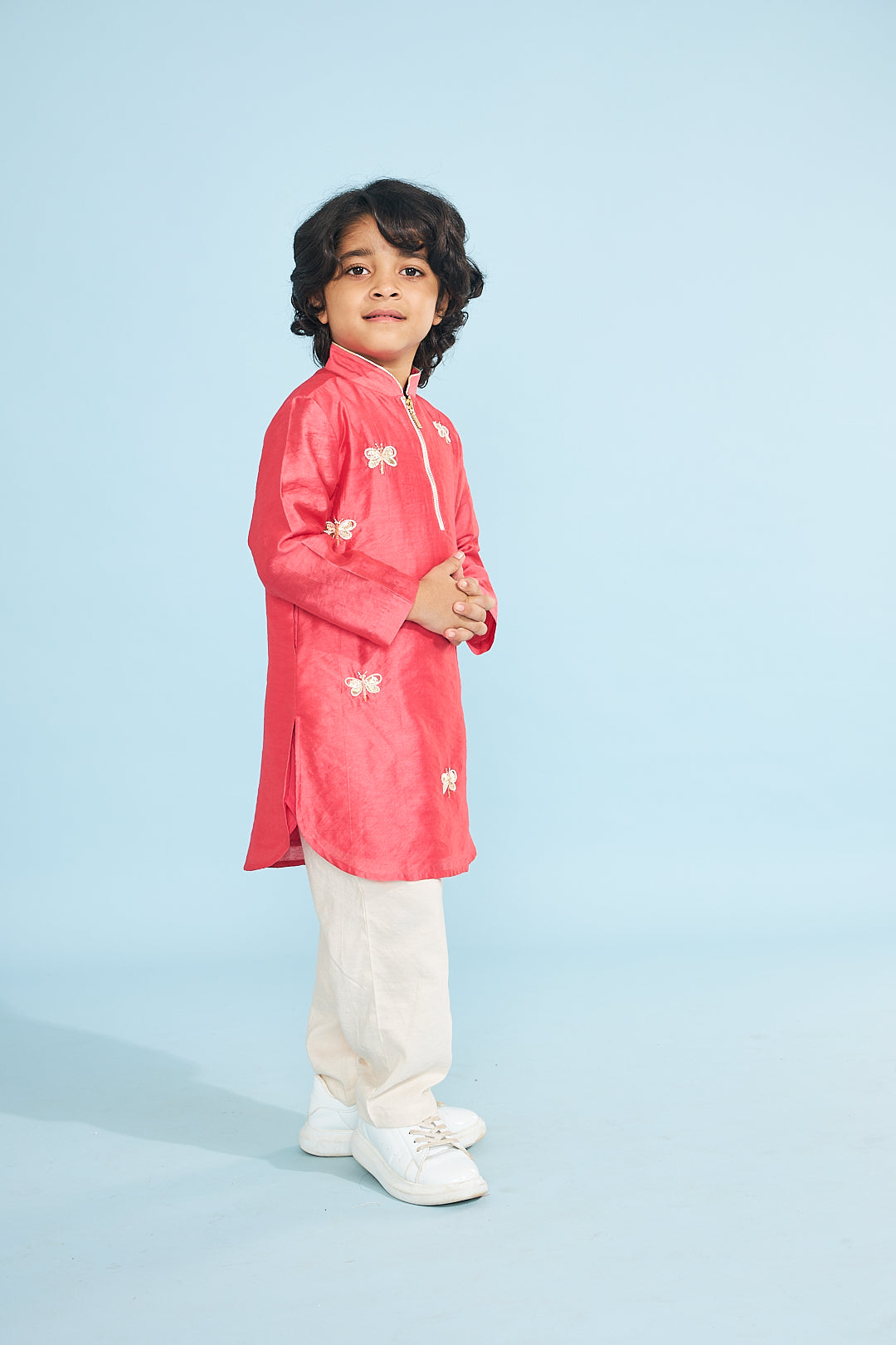 Cherry Red Boys Dragonfly Kurta With Trouser ( 2 pc set)