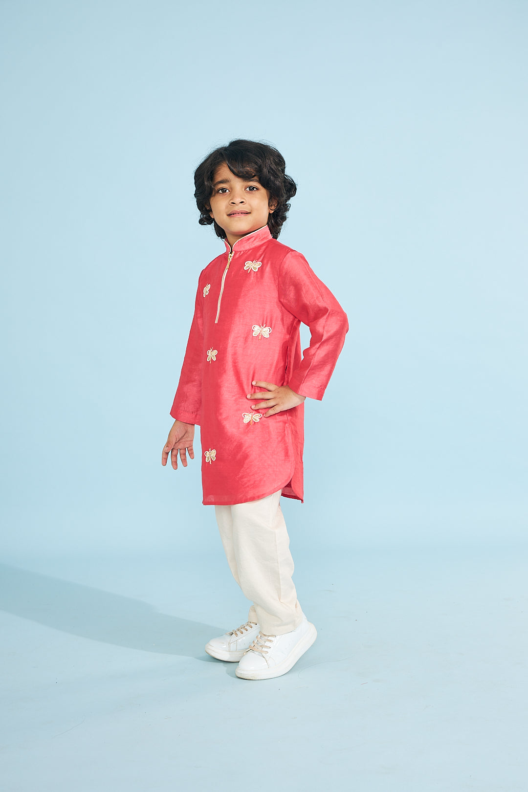 Cherry Red Boys Dragonfly Kurta With Trouser ( 2 pc set)