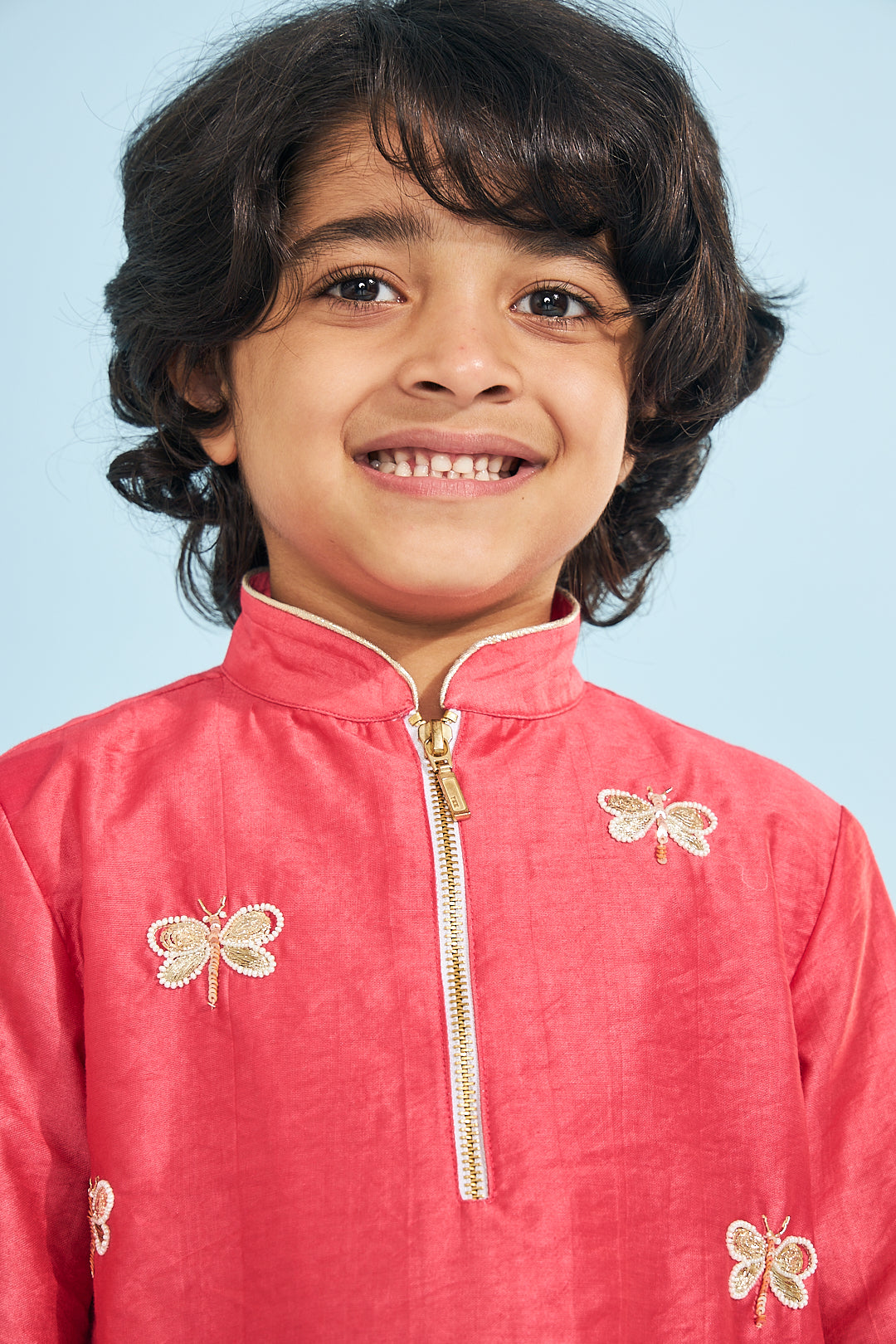 Cherry Red Boys Dragonfly Kurta With Trouser ( 2 pc set)