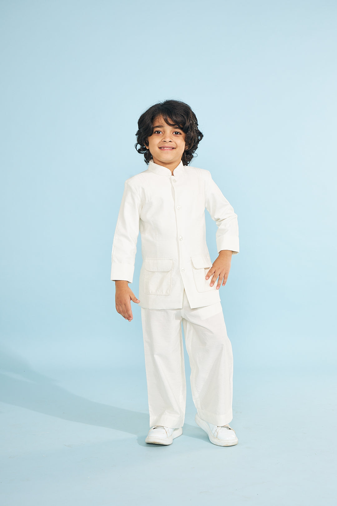 White Boys Jacket With Trouser Coord (2 Pc Set)