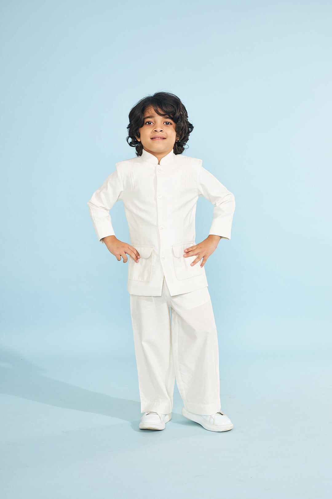 White Boys Jacket With Trouser Coord (2 Pc Set)