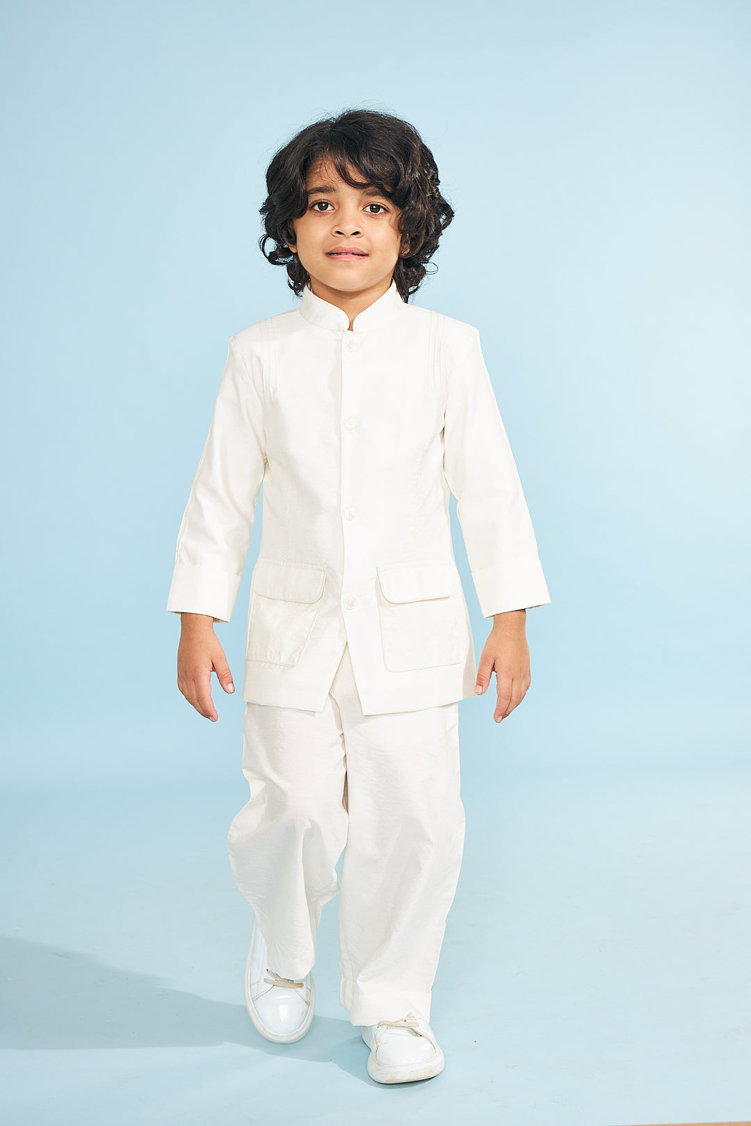 White Boys Jacket With Trouser Coord (2 Pc Set)