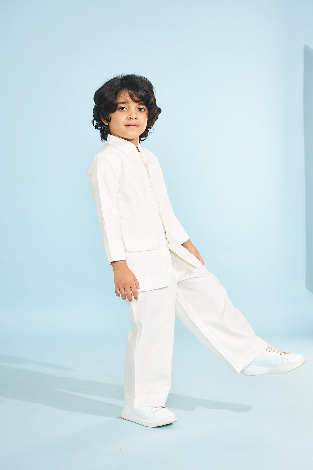 White Boys Jacket With Trouser Coord (2 Pc Set)