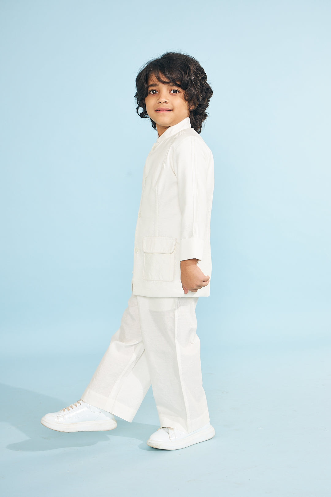 White Boys Jacket With Trouser Coord (2 Pc Set)