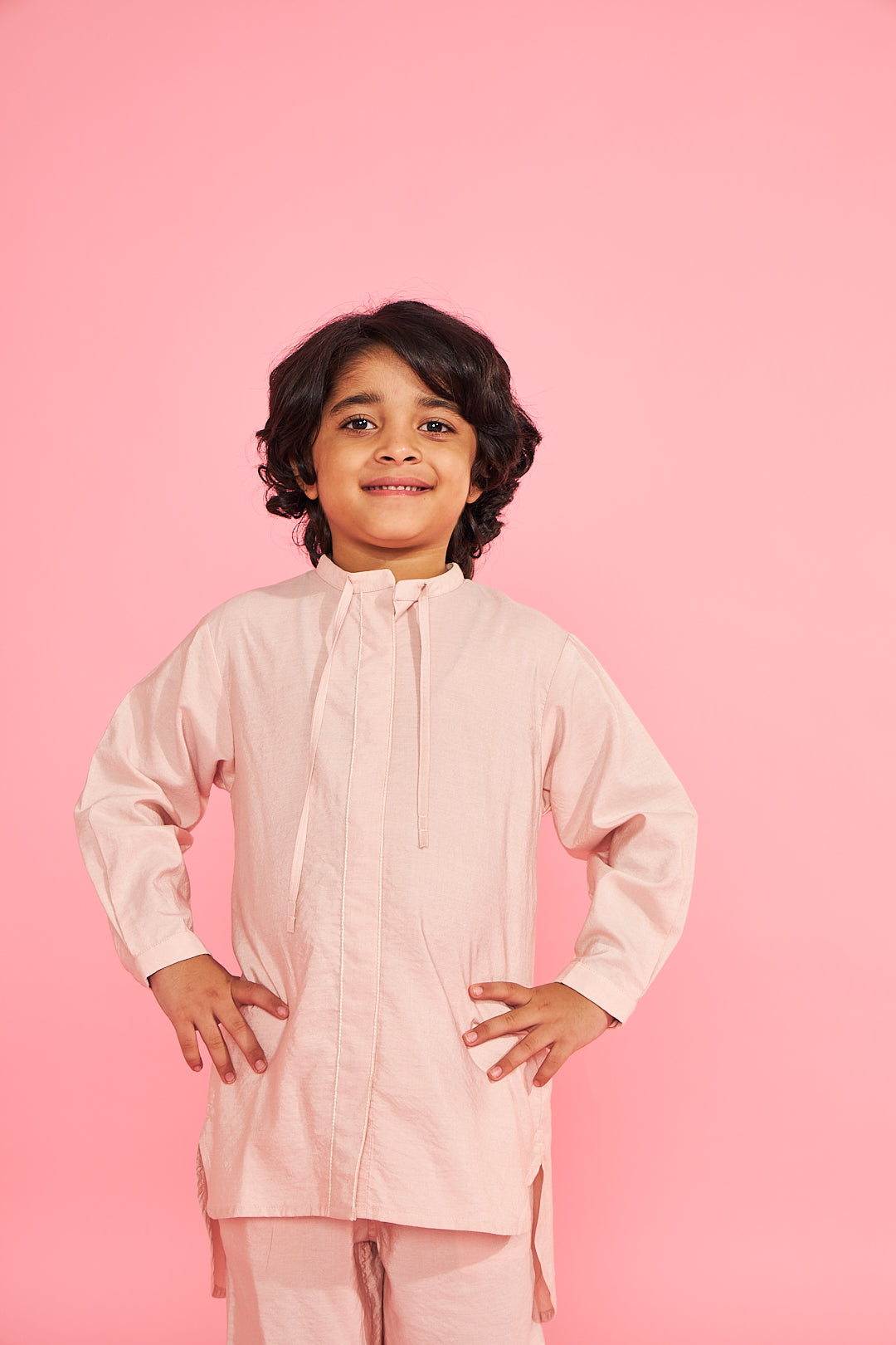 Nude Pink Boys Kurta Trouser Coord (2 Pc Set)