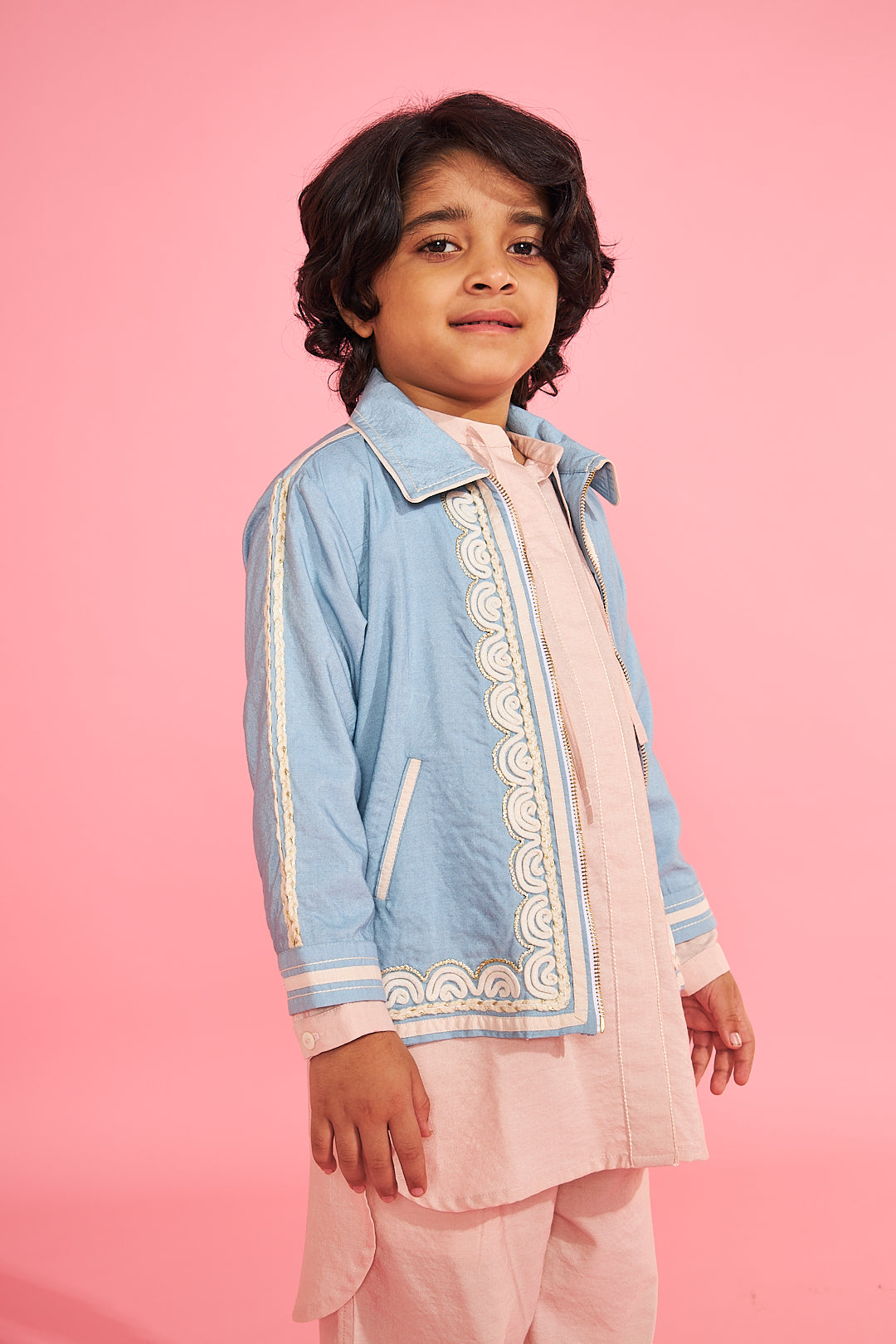 Blue Embroidered Boys Jacket (1 Pc)