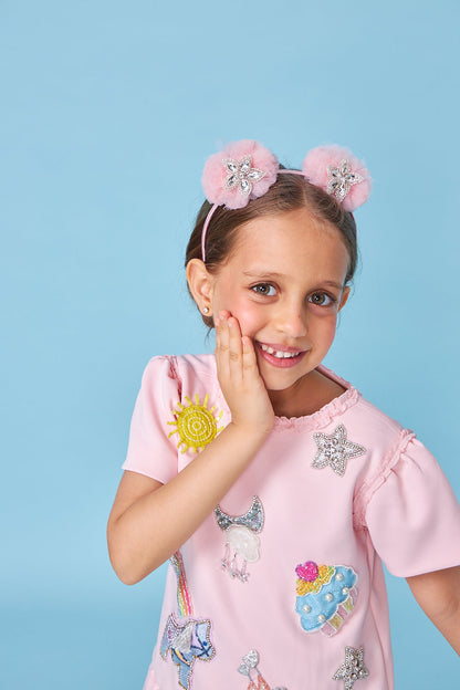 Stella Pink Embellished Pom Pom Headband