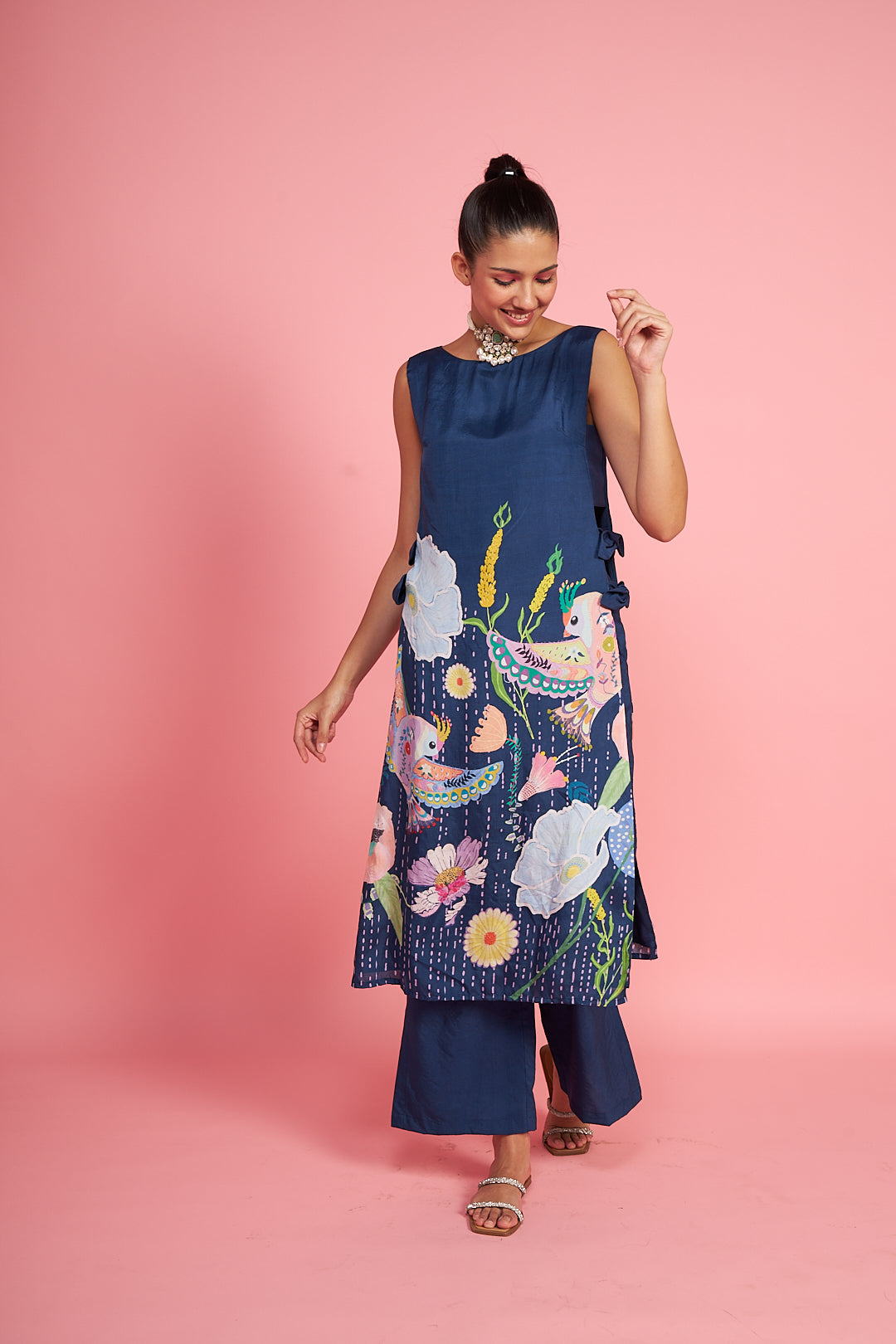 Sparrow Navy Bow Tie Kurti Co-ord